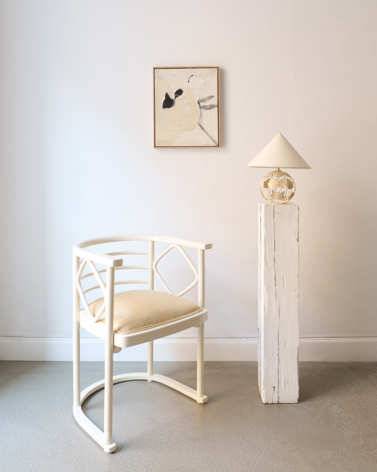 Bertil Berntsson Abstract Composition Painting 1957 — side angle above light-colored chair in minimalist setting