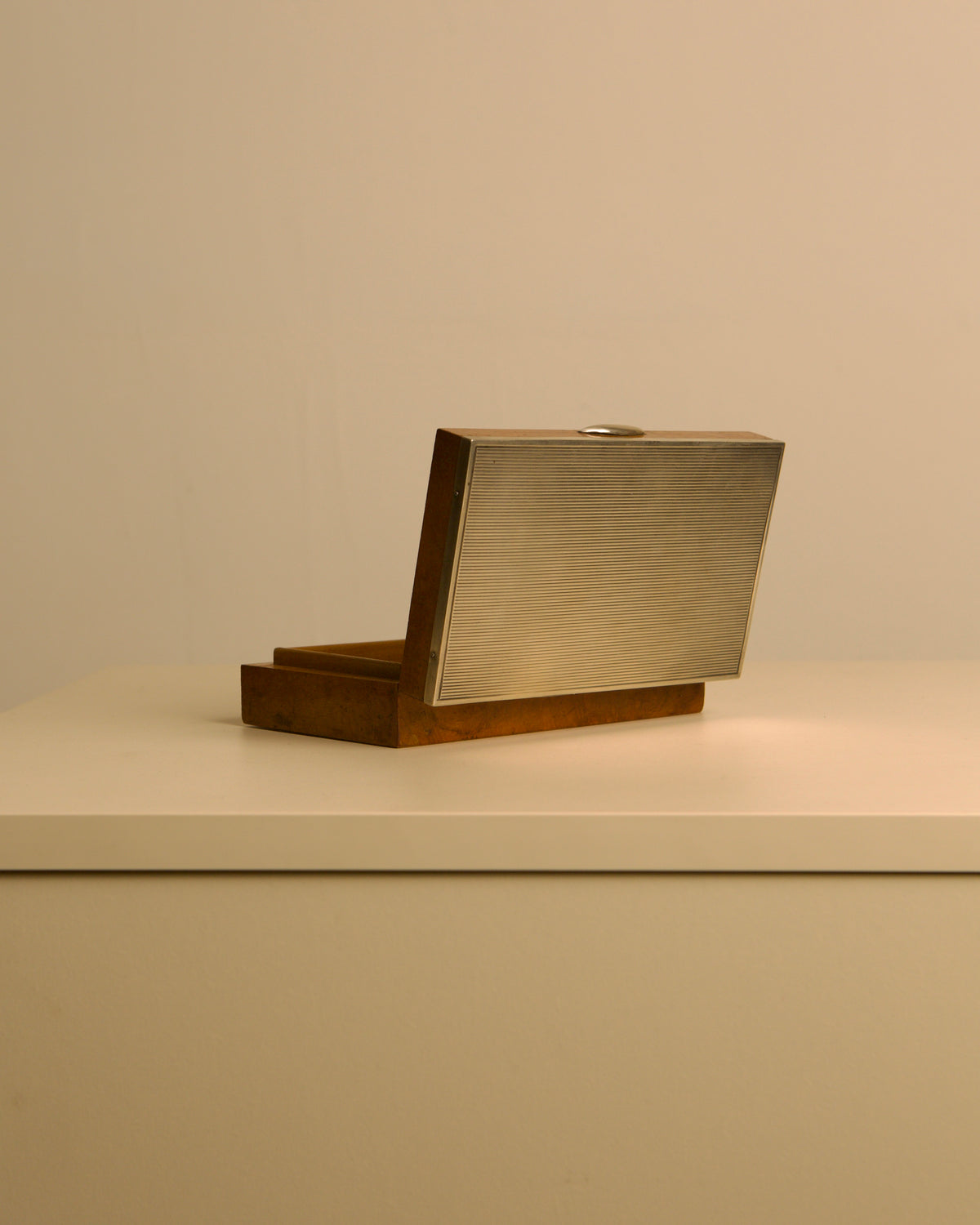 Italian wood and silver-lidded box, 1950s — close-up