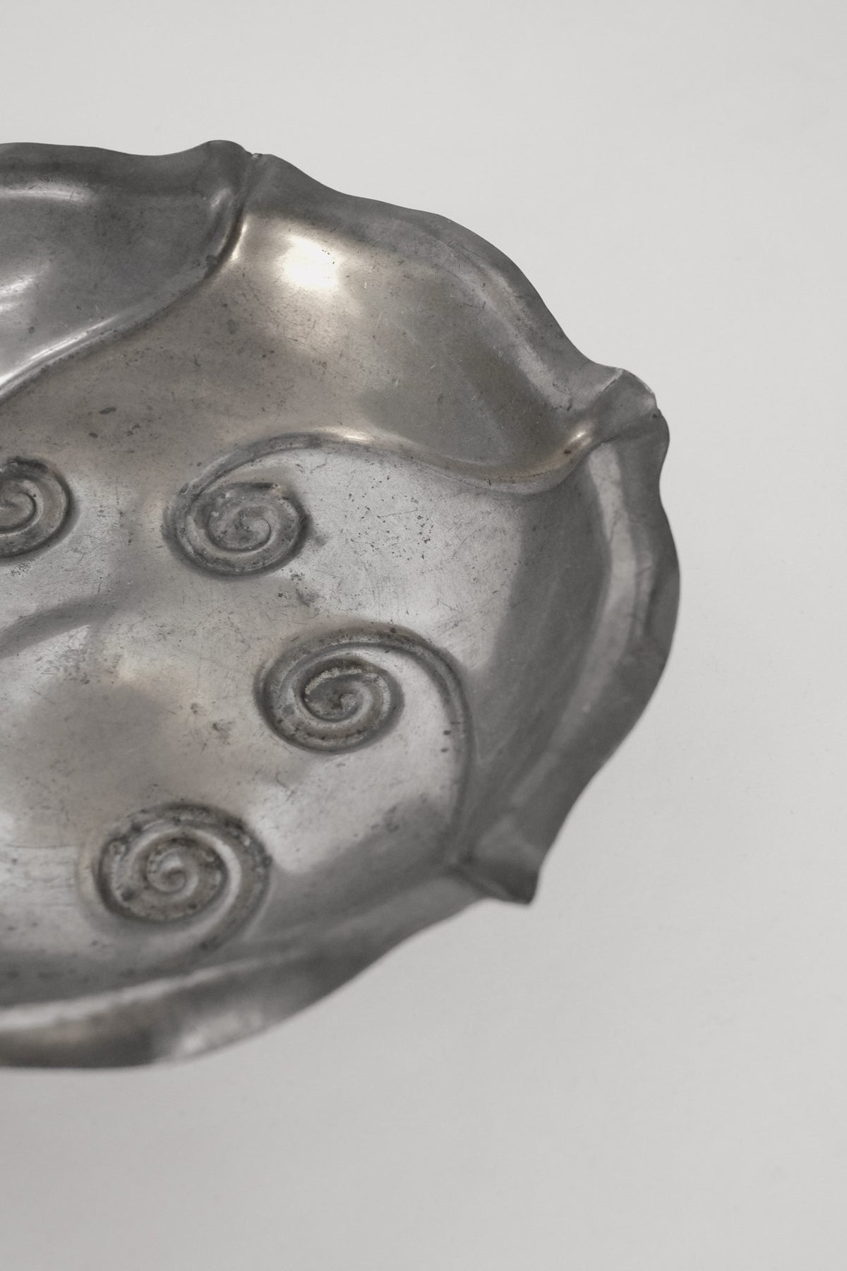 Elegant Art Nouveau Dutch Pewter Bowl — side angle