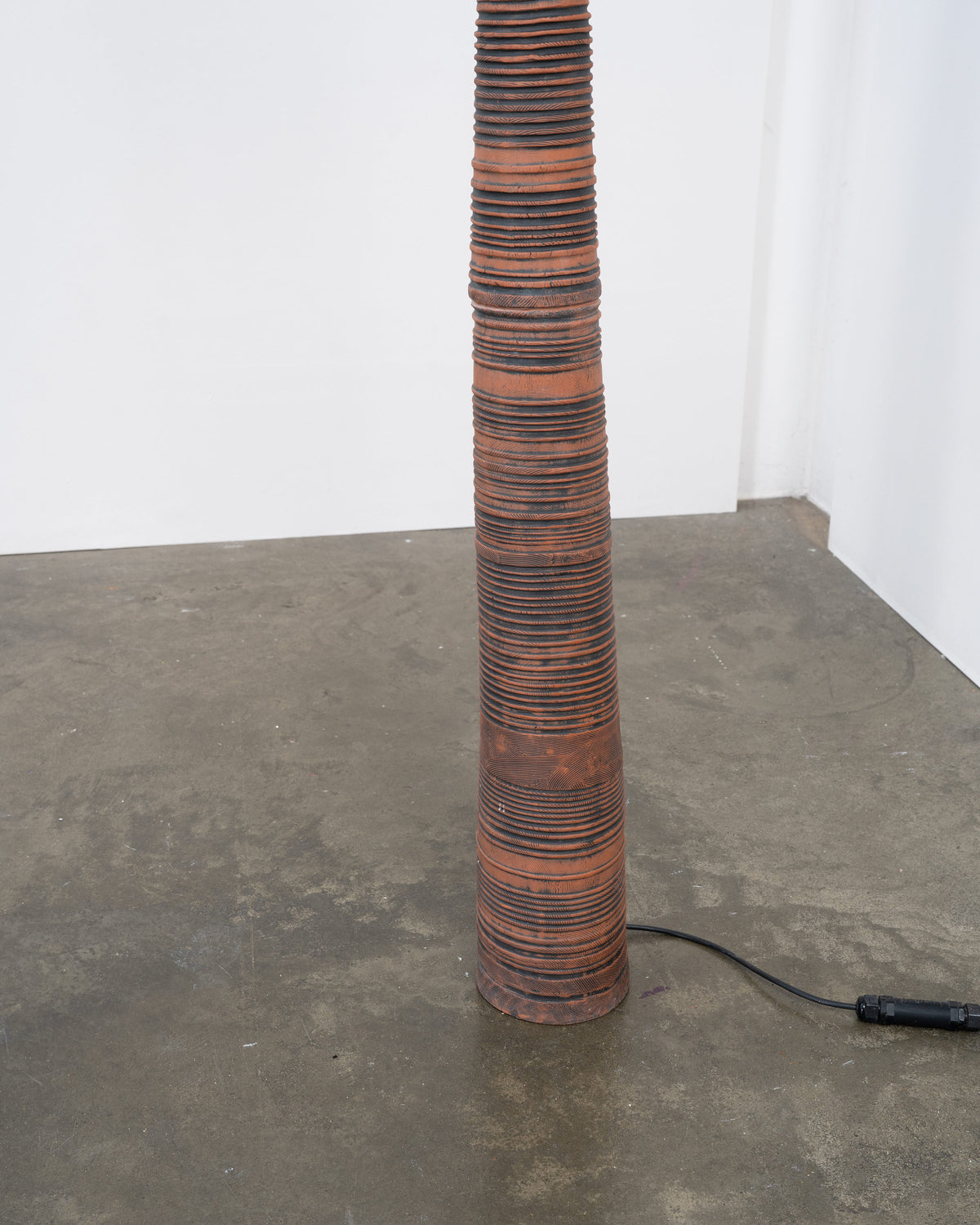 Tall ribbed terracotta floor lamp column with cord detail