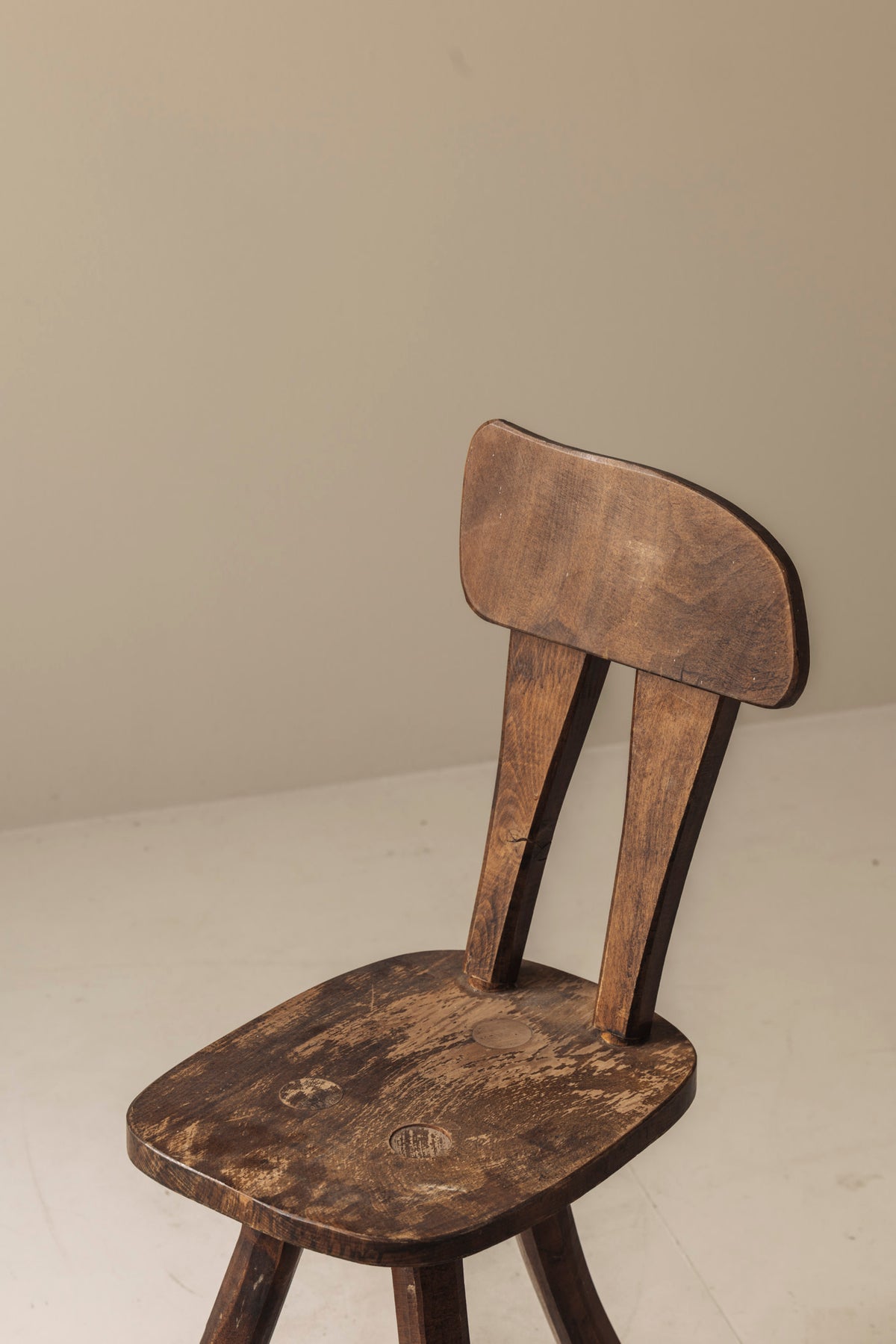 Primitive French Oak Tripod Chair, Mid-20th Century — lifestyle setting