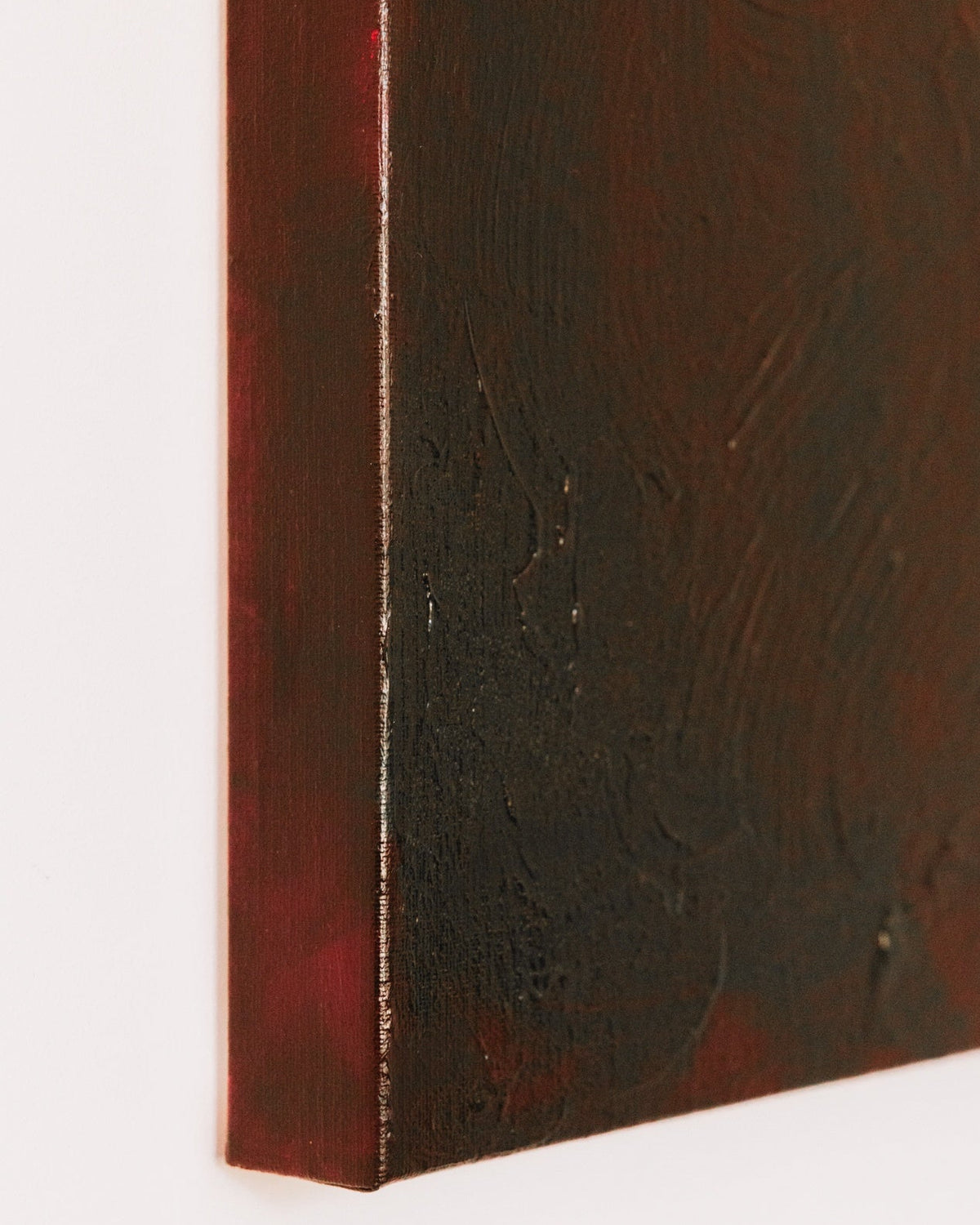Side view showing textured brushwork detail of In Vino Veritas acrylic painting