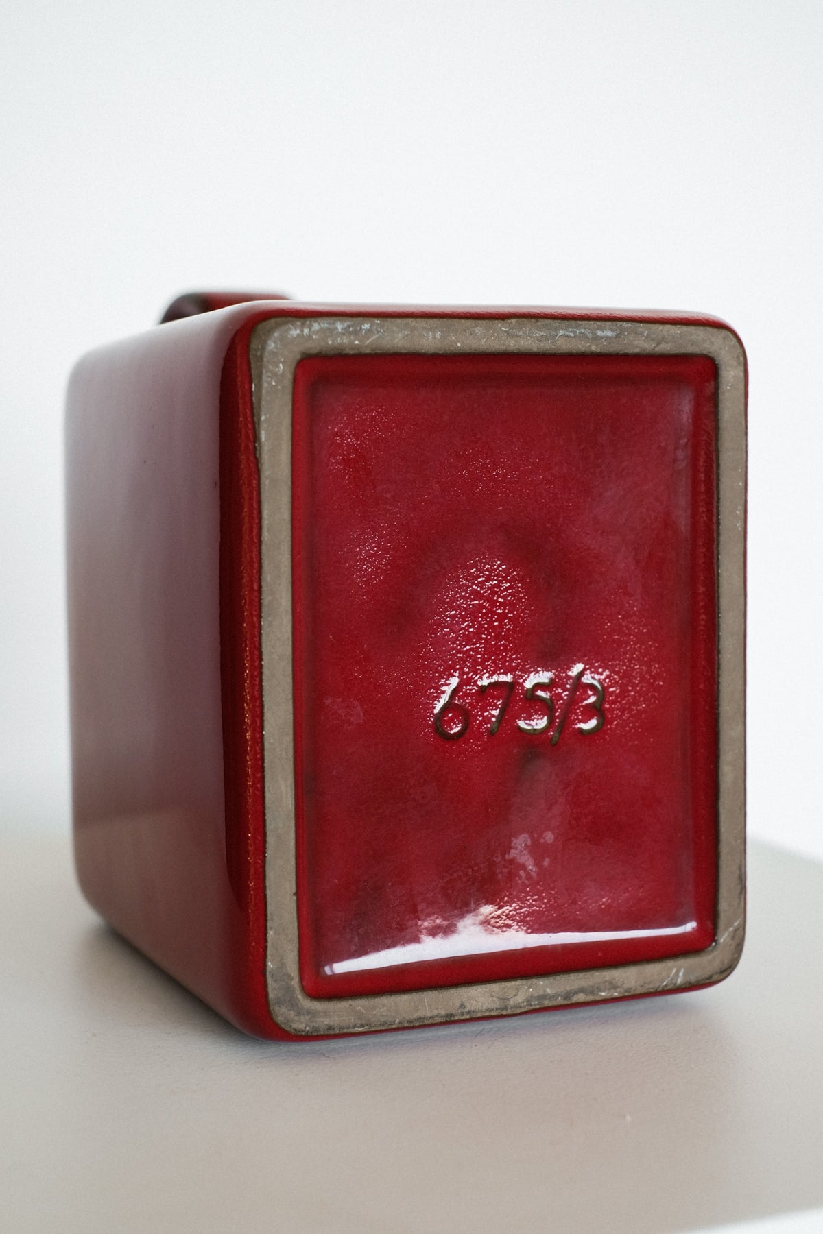 West German Mid-Century Ceramic Handle Vase by Gräflich Ortenburg — close-up