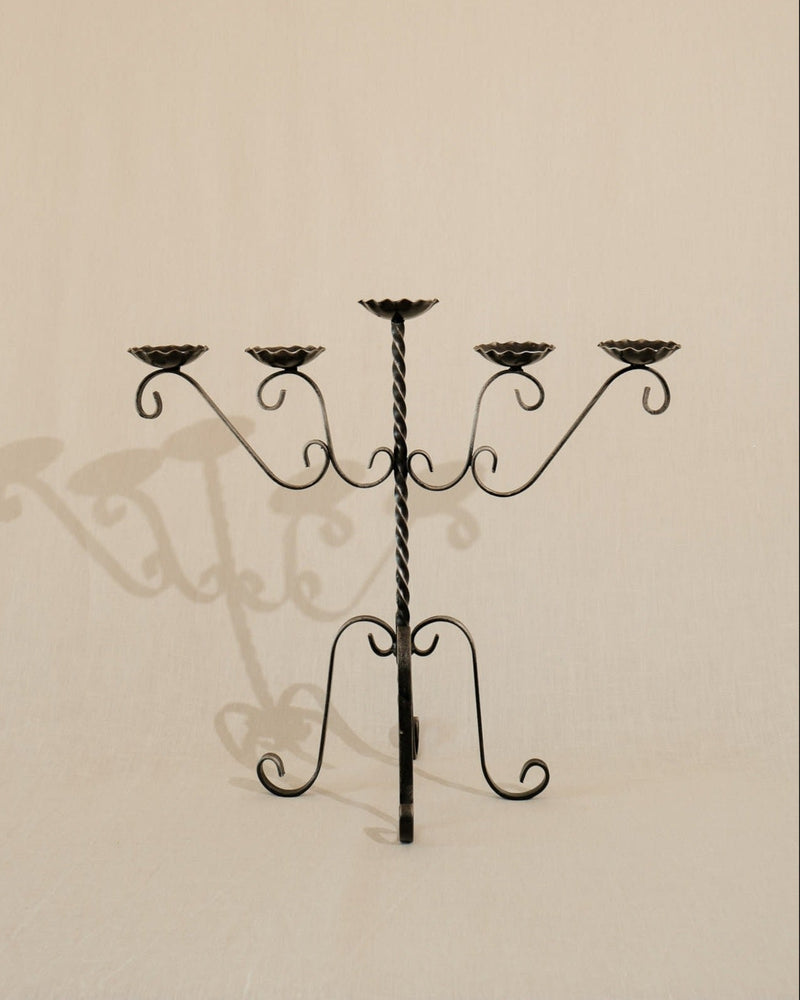 Large Vintage Wrought Iron Five-Candle Candelabra, 1970s by Truffe Studio | The Oblist