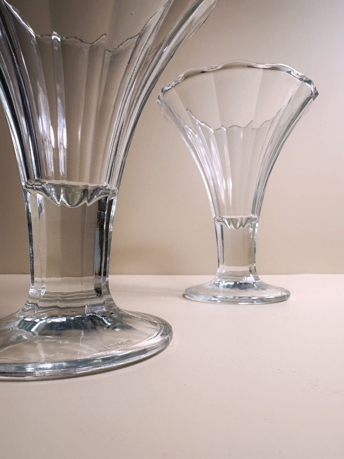 4 Italian Art Deco Dessert Glasses — side angle showing clear glass design