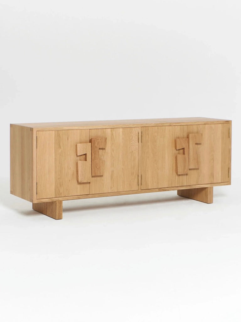 Douro Cabinet in Oak — angled view with textured wooden doors