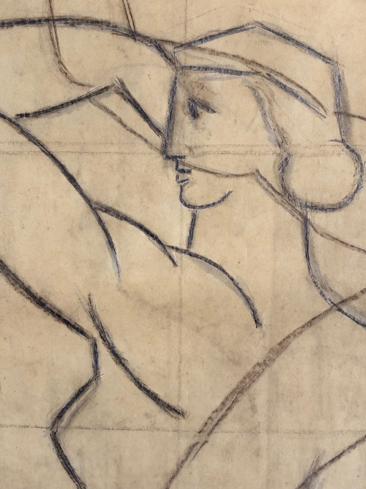 Monumental Art Deco Mural Drawing by Emile Courtin (1923-1997), France, late 1940s — lifestyle setting