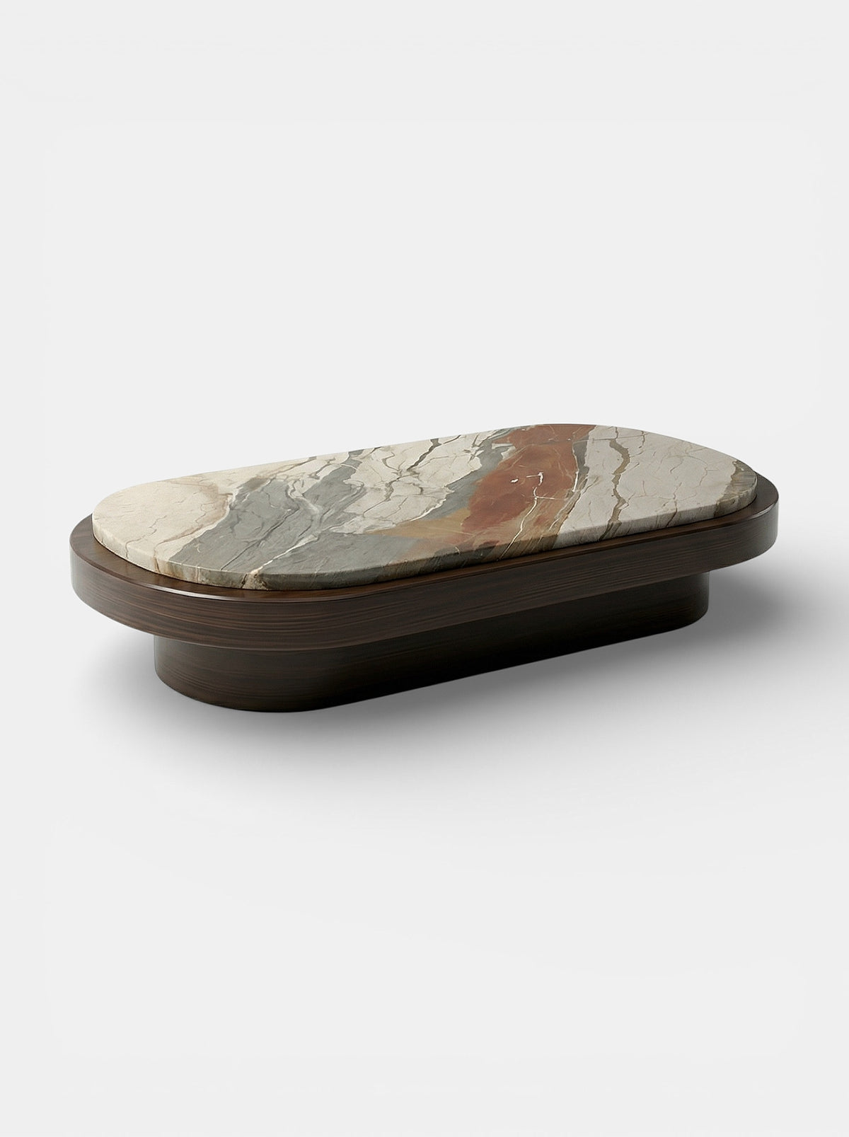 Mirage Wood and Breccia Fantastica Marble Coffee Table — detail view