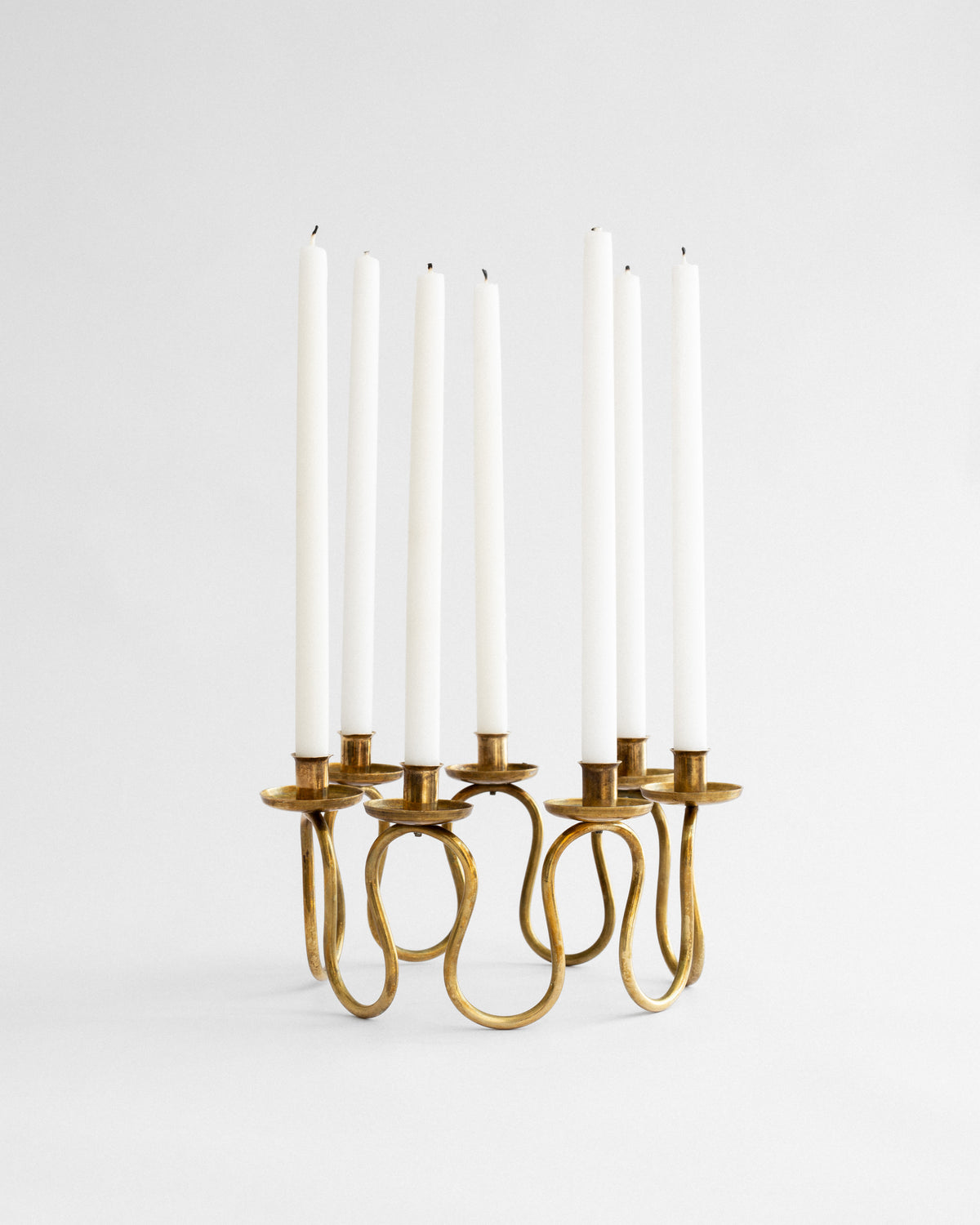 Scandinavian Modern Brass Candlebra by Lars Holmström, 1950s, Sweden — detail view