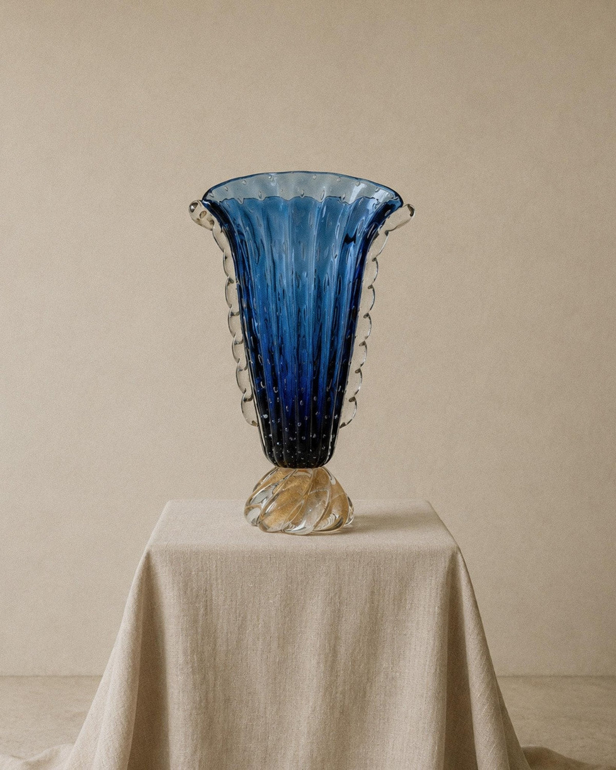 Vintage 19060s Murano Glass Vase by Barovier, Royal Blue with Gold, Bubble Glass, Twisted Texture, Italian Art Glass, Elegant Gift Idea — view 13