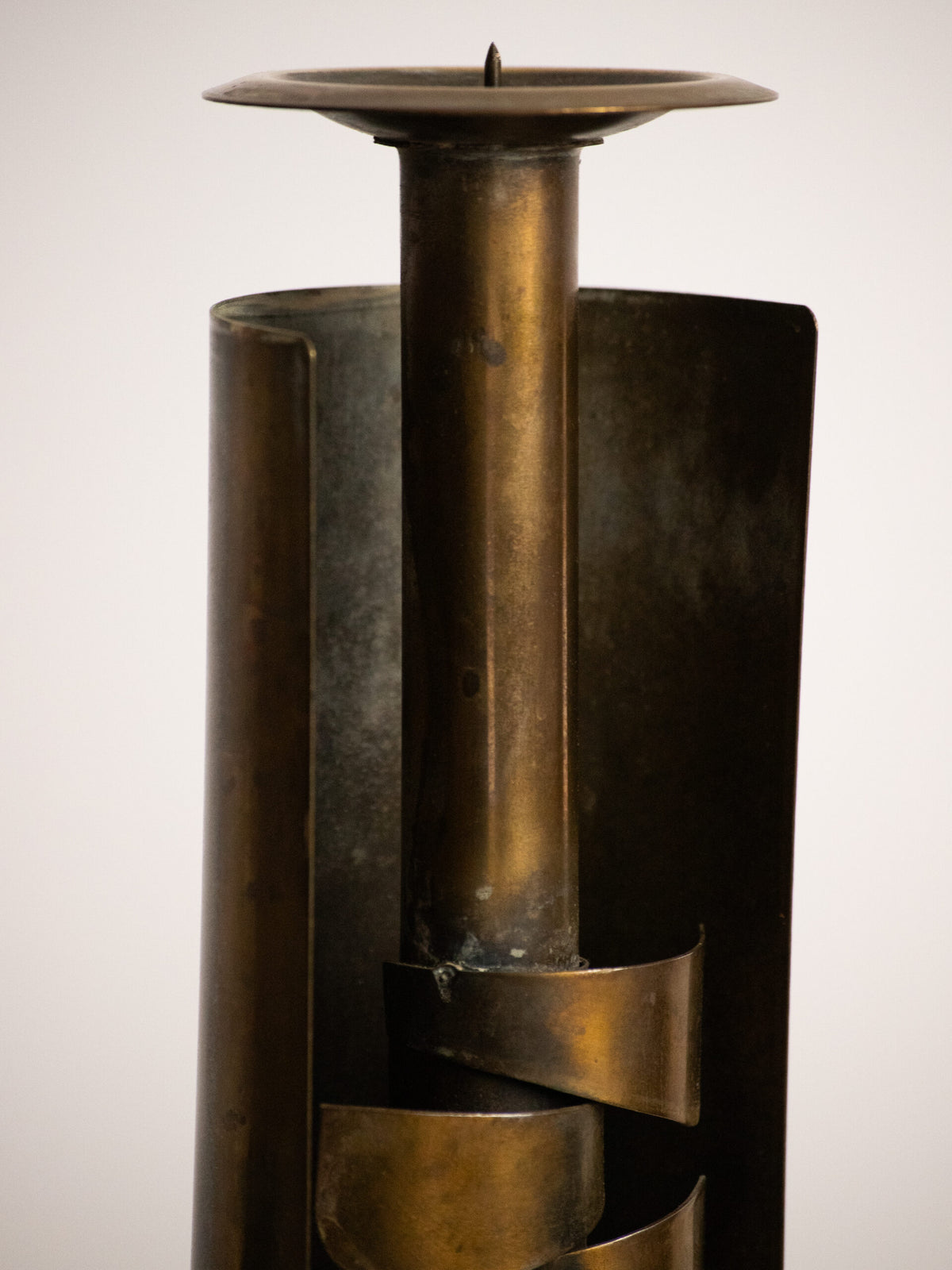 Czesław Palczewski Spiral Brass Candle Holder, Hand Cut Polish Brutalist Metalwork, 1970s — alternate view
