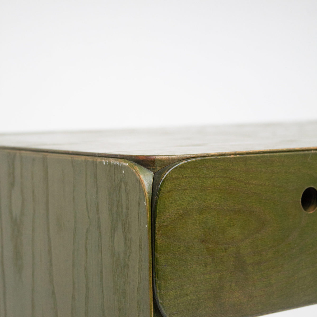 Vintage Desk by Derk Jan de Vries — close-up of green wood corner detail