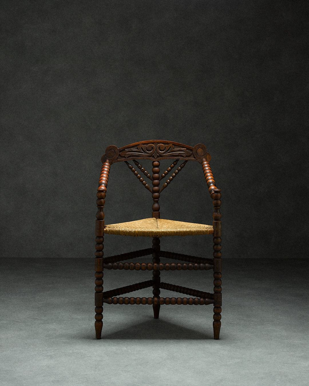 Triangular Bobbin Chair by Monica Monaco | The Oblist — handcrafted wood, natural finish