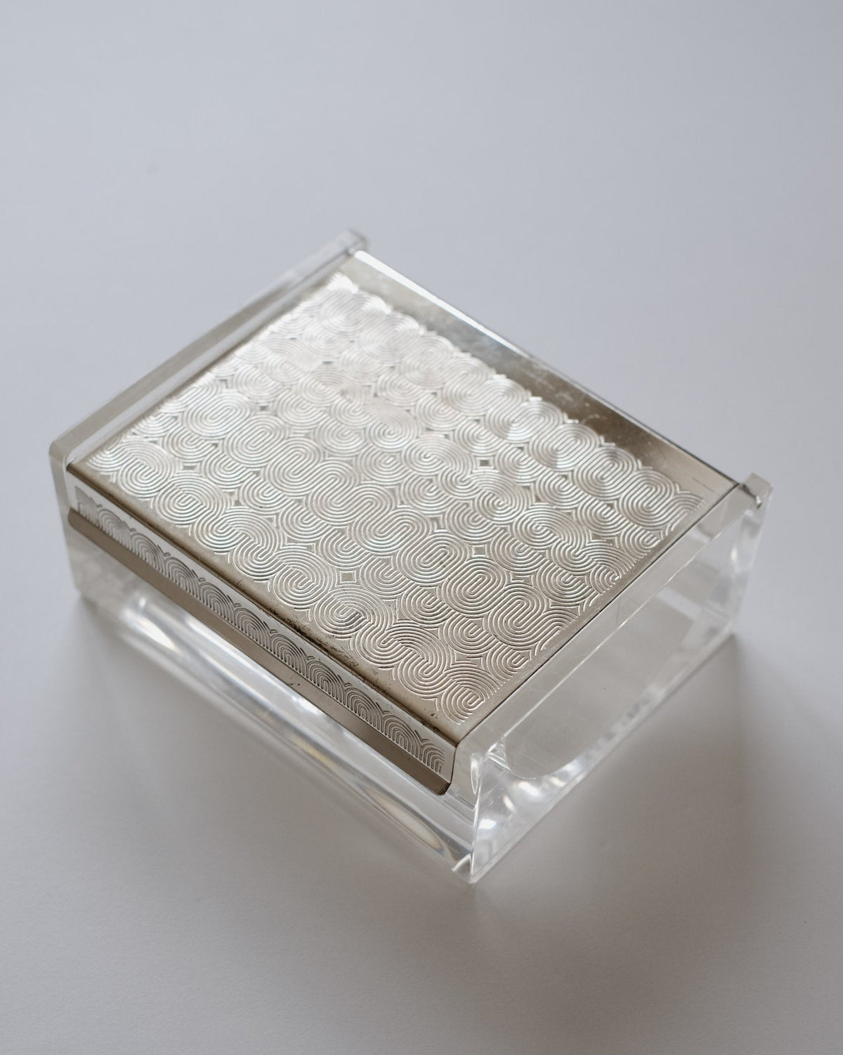 Mid-century Modern Jewelry Box by septembre studios | The Oblist — clear acrylic, silver pattern