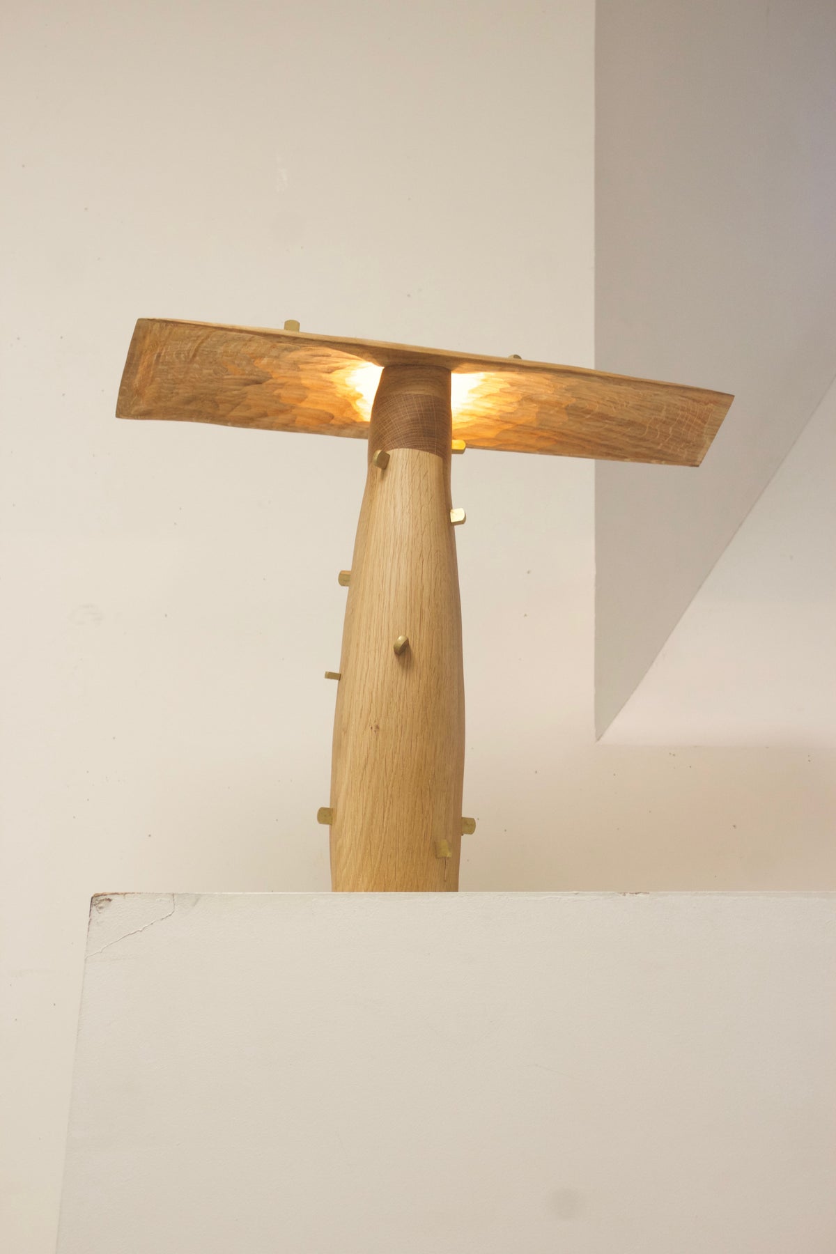 Punk Lamp, Oak/ Brass lamp — side angle