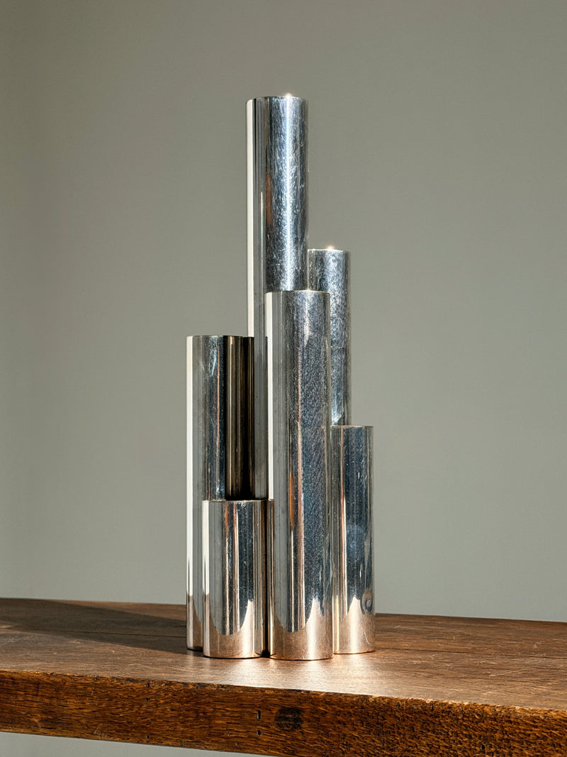 Sculptural vase in silver-plated metal, France, 1970s.  by Figuresdesign | The Oblist