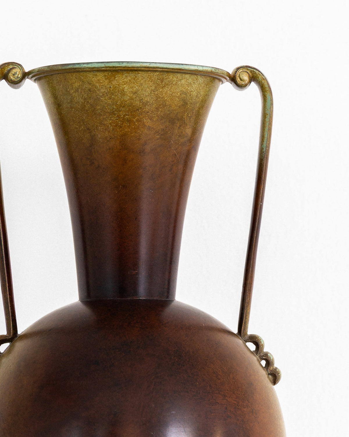 Graceful Art Deco Vase by Ystad-Metall, Sweden, 1930s — top view highlighting brass and bronze finish