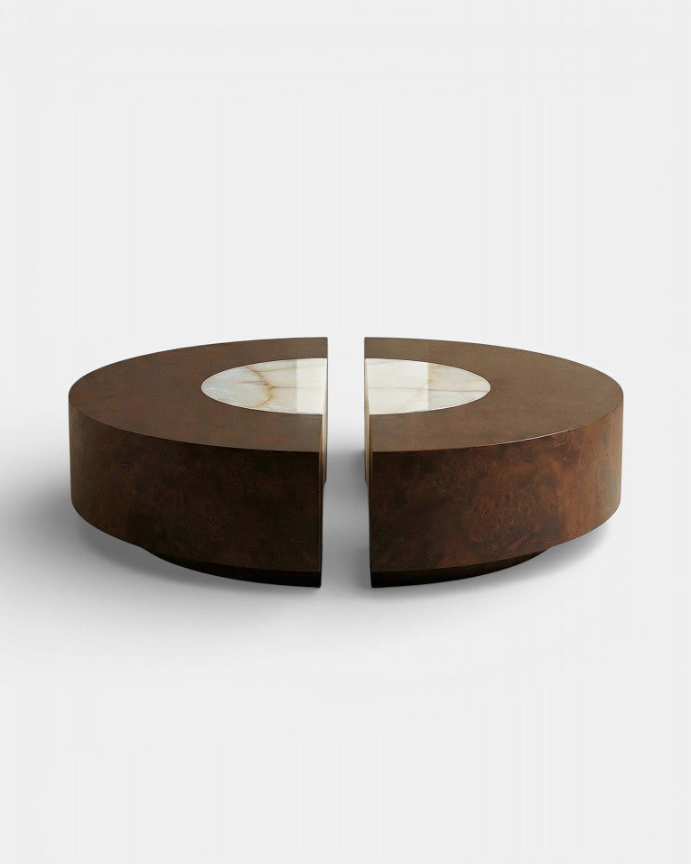 'Baci' Round Wood and Shell Onyx Table by Marbera | The Oblist