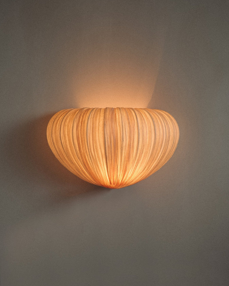 Maro Gold Silk Wall Lamp by Ayala Serfaty | The Oblist — silk material, warm glow