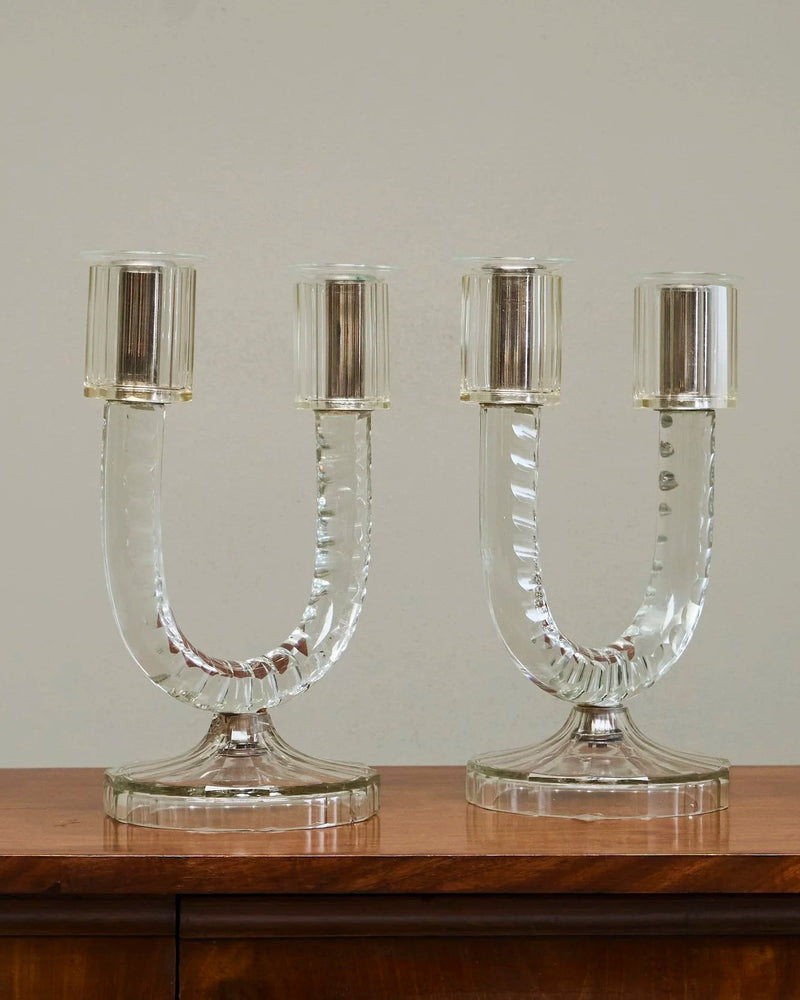 Wonderful Pair of Crystal Art Deco Candle Holders, France 1930s — in context
