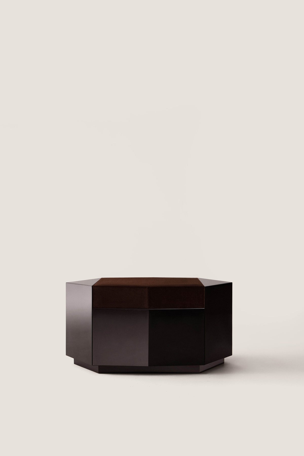 Ame I' Lacquer Ottoman — front view highlighting dark lacquer finish