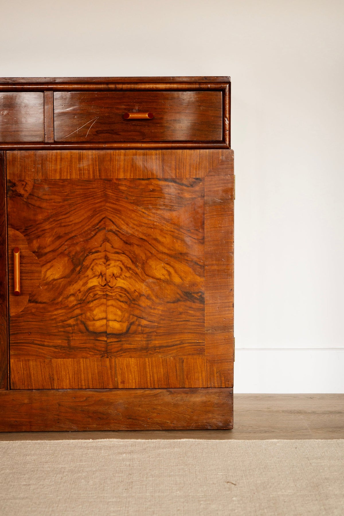 1930s Art Deco Burr Walnut Sideboard — detail view