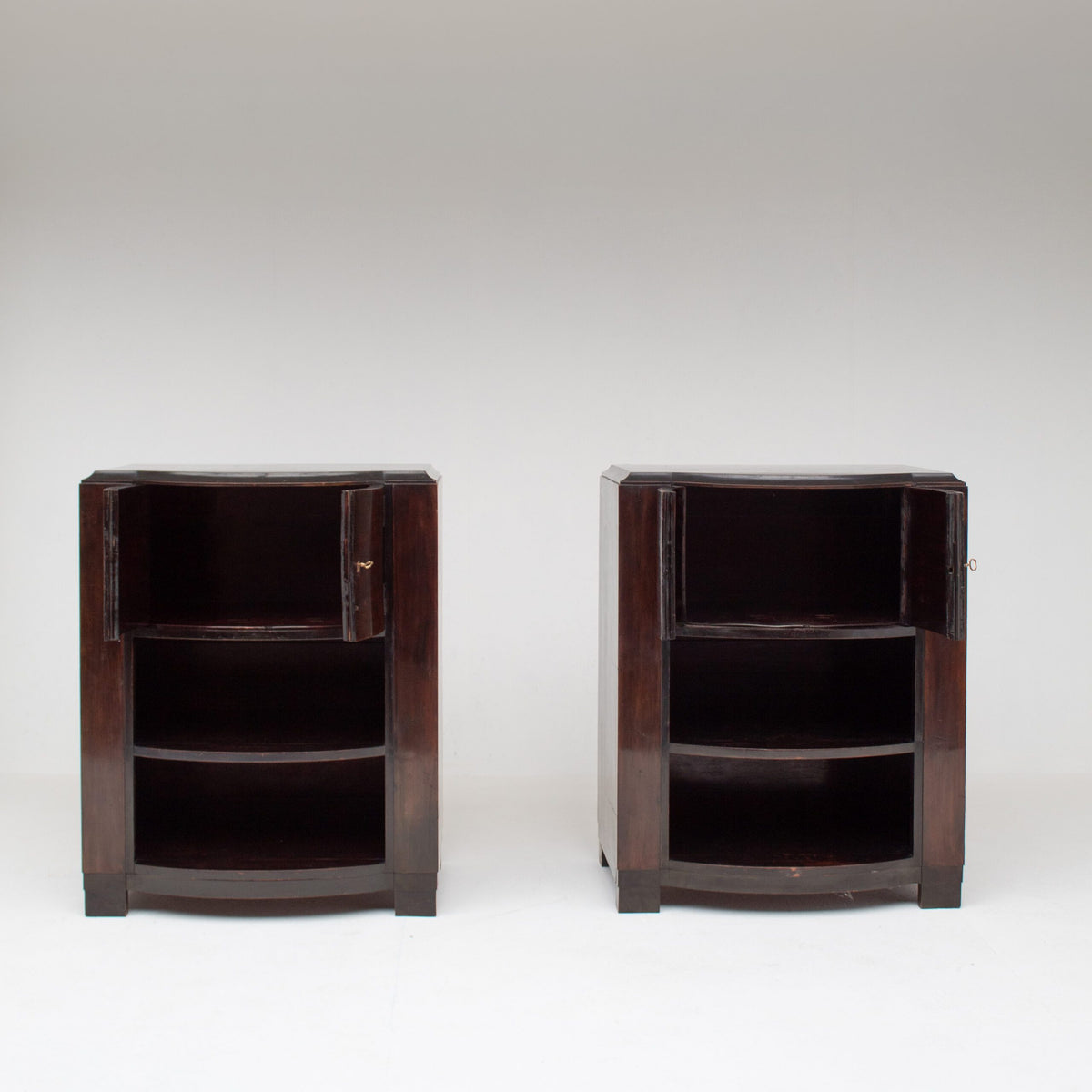 Art Deco Cabinets — front view of dark wood nightstands