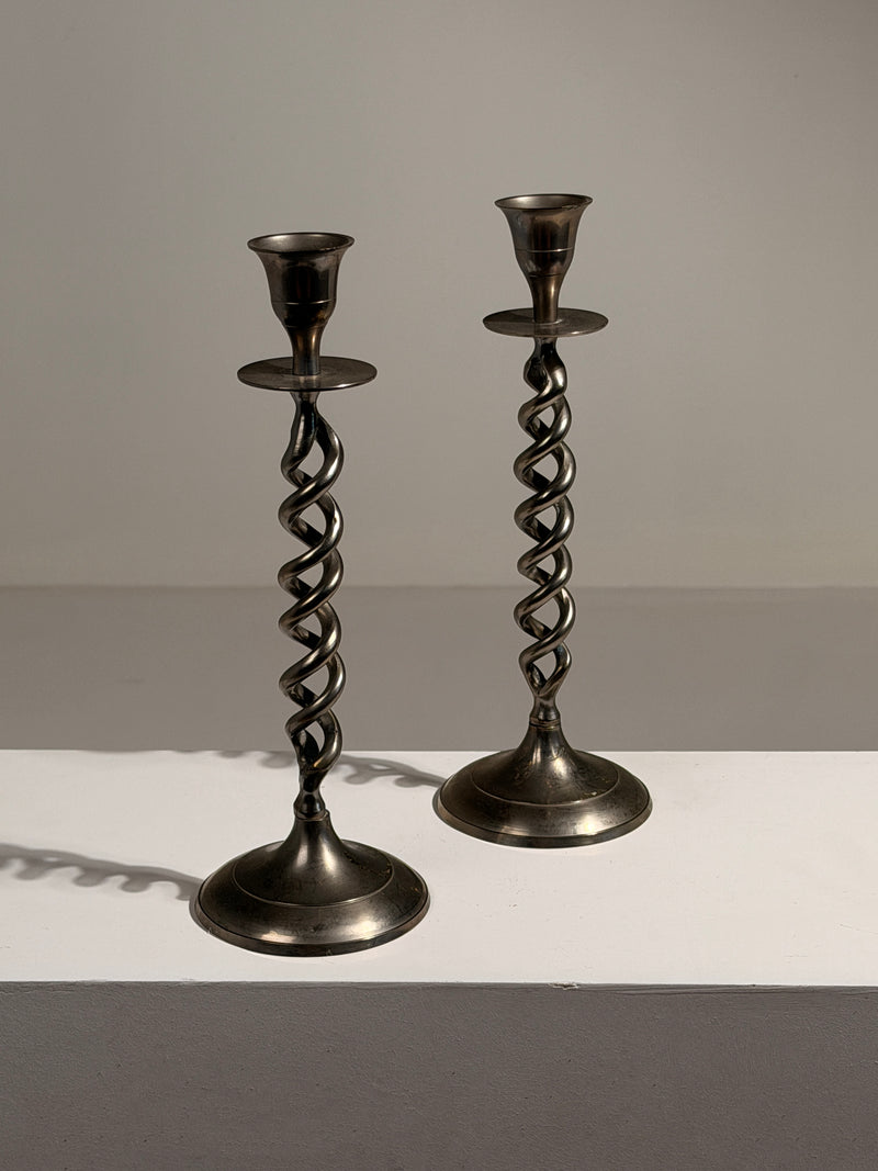 Pair of Art Deco style candlesticks — side angle