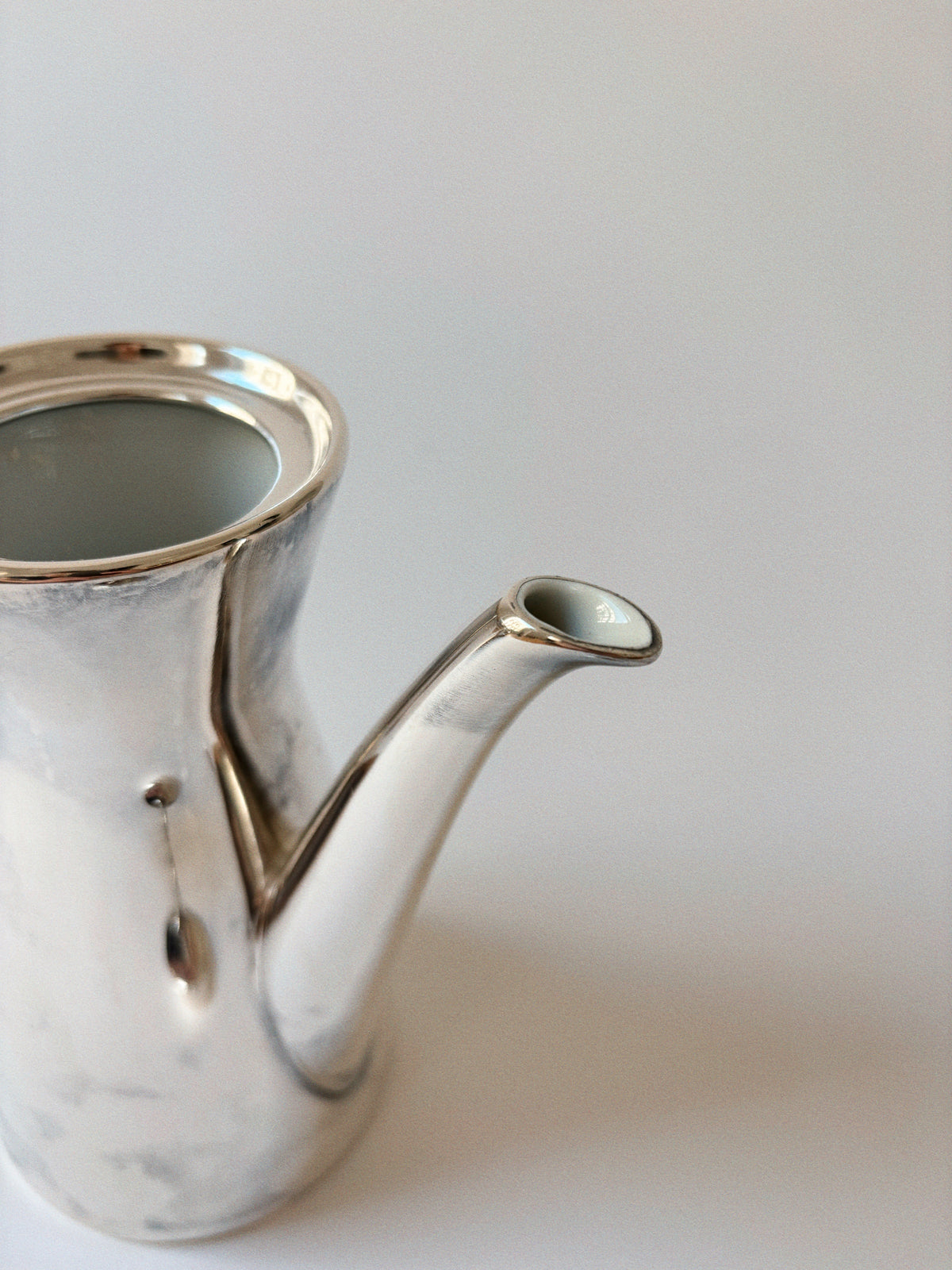 Silver Glazed Ceramic Teapot, Mid-Century Germany — close-up