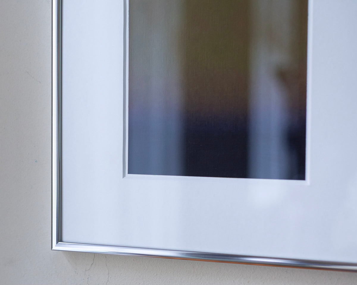 Detail view of framed abstract painting by Rebecca von Matérn