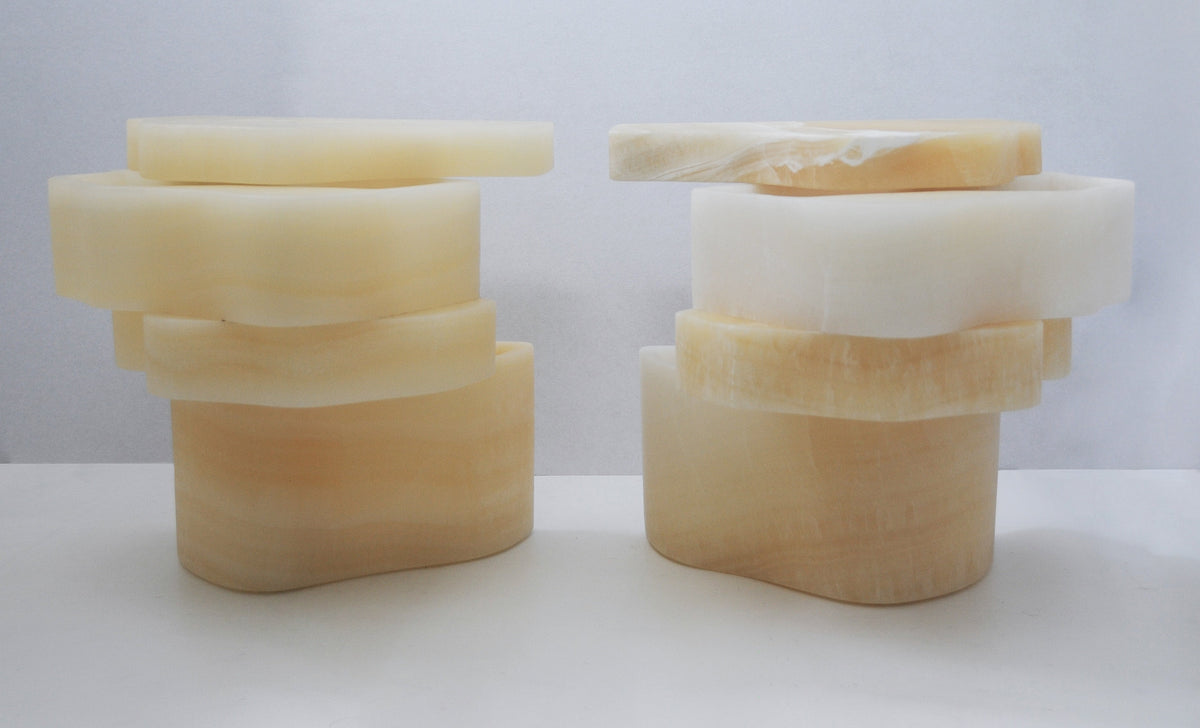 White Moth Nightstand Set in White Onyx Marble — detail view