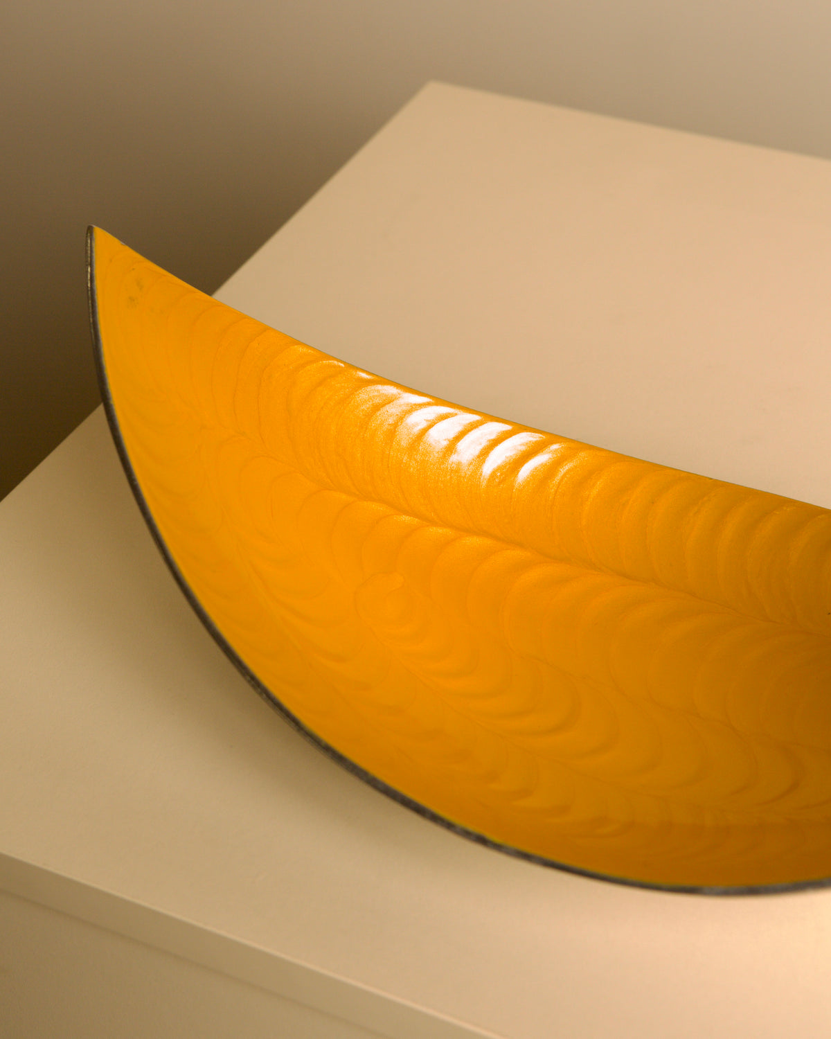 Italian yellow aluminium "Galassia" catch-all by Brandani, 1980s — side angle