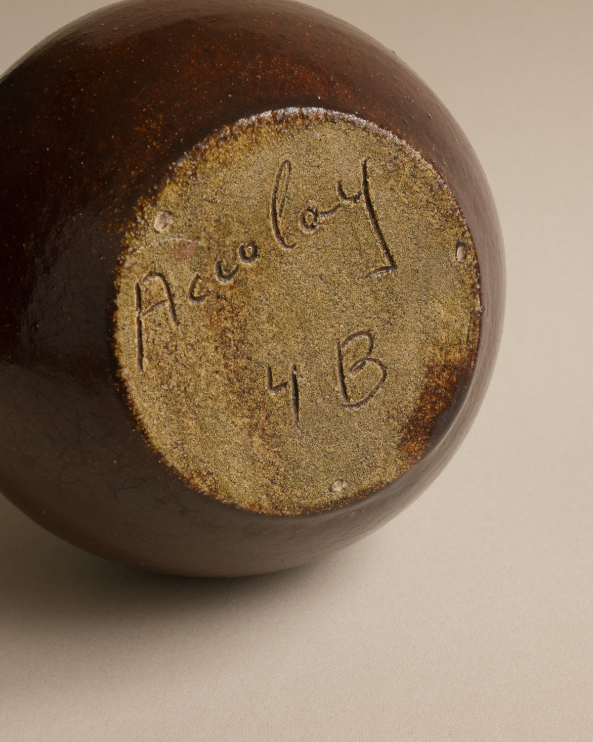 Large Accolay Potters Brown Glazed Ceramic Vase | Burgundy, France - c. 1960s — side angle