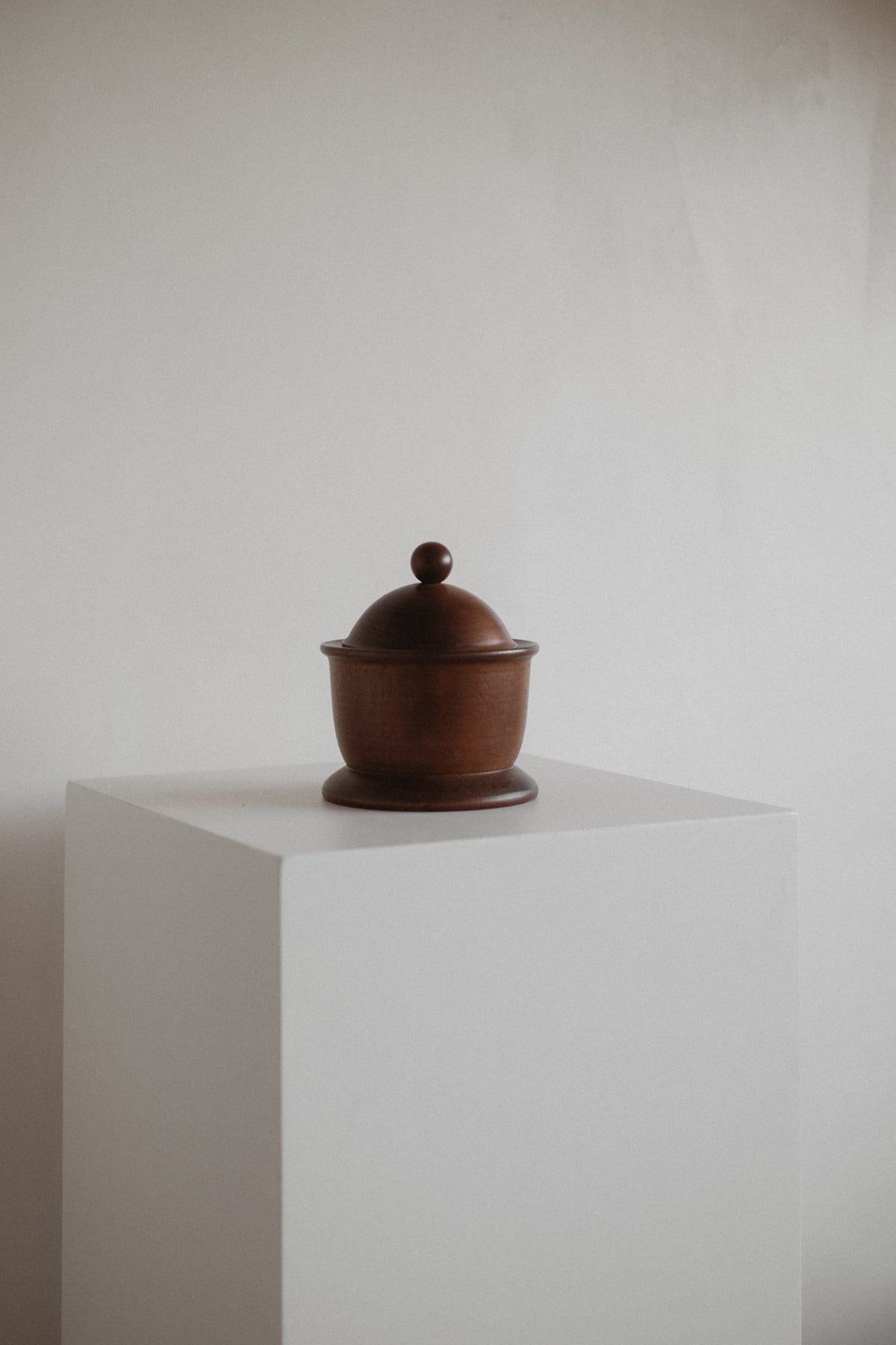 Handcrafted Wooden Storage Jar — side angle