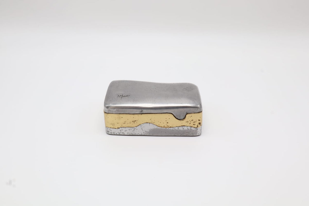 David Marshall Brutalist Aluminium & Brass Box – Spain, c. 1970 — detail view