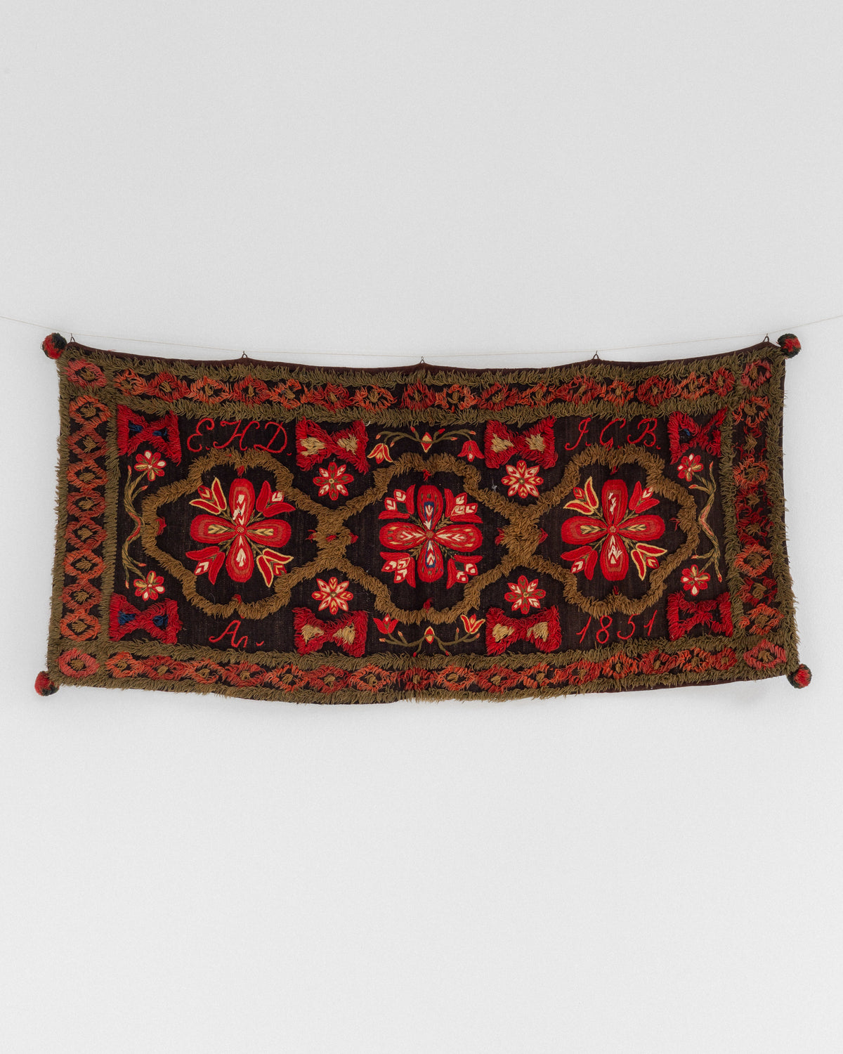 Floral embroidery detail of 1851 Swedish wedding tapestry