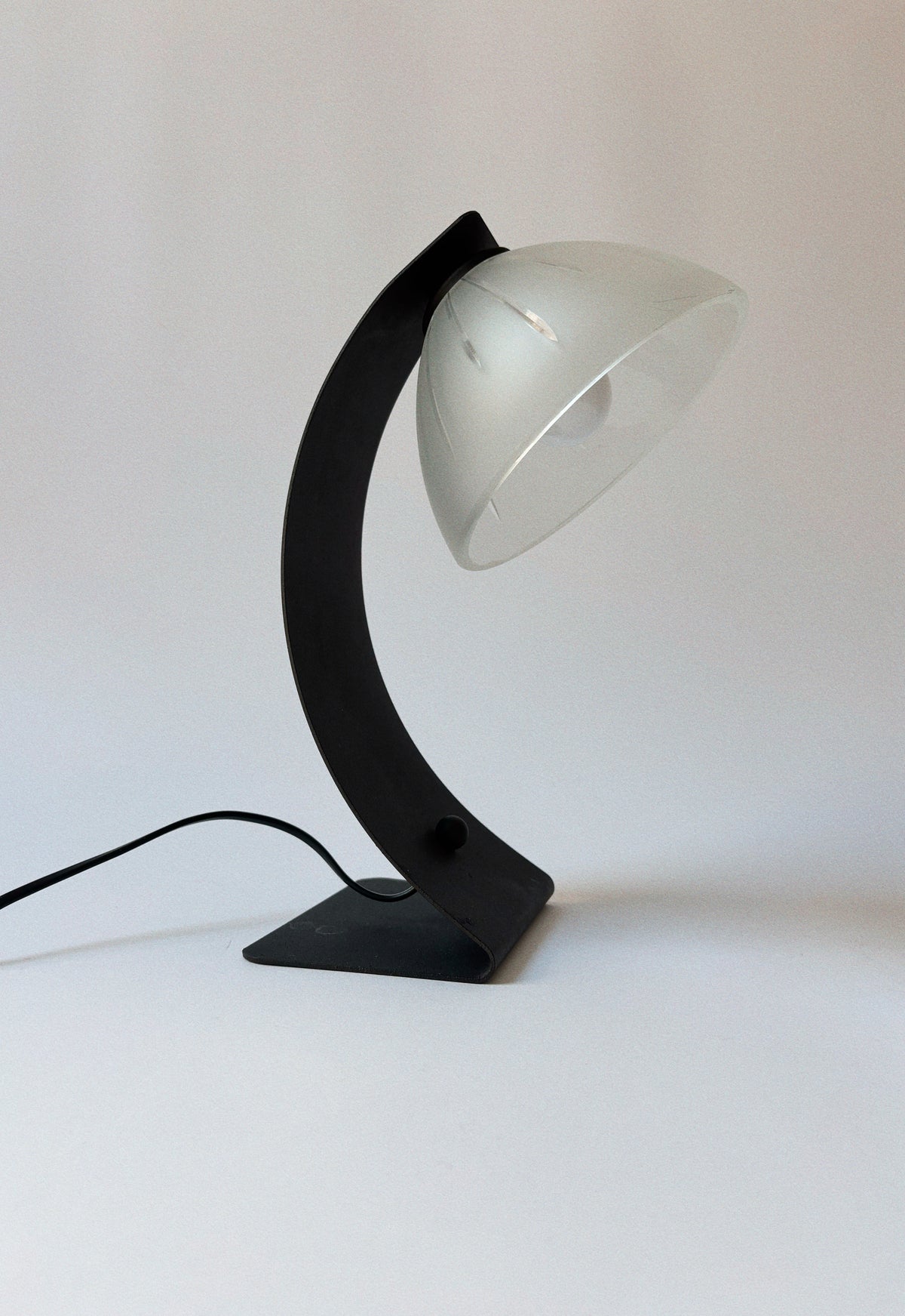 Arched Metal and Glass Lamp, Italy c. 1990’s - 2000’s — angled view on white background