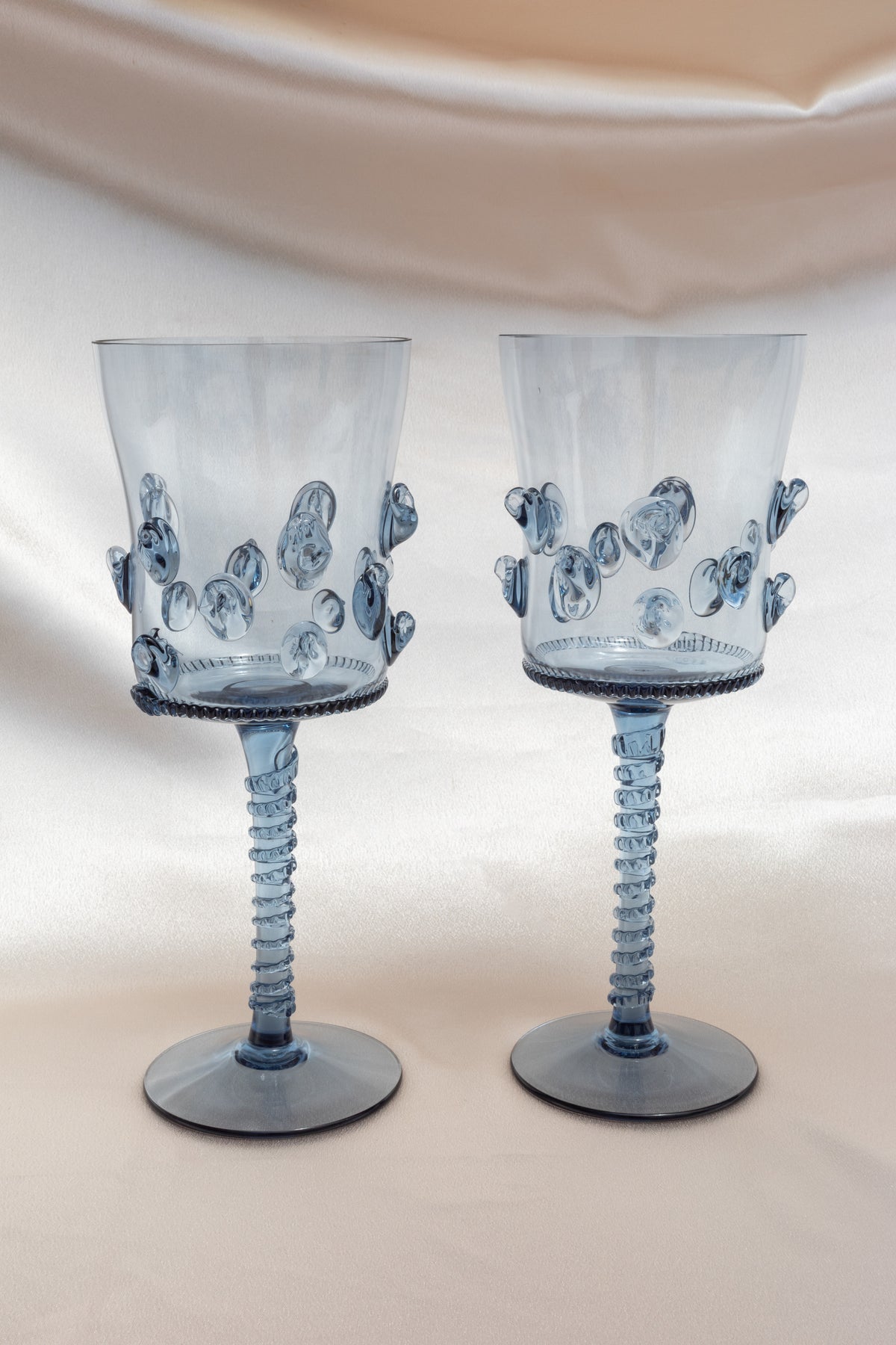 Pair of Mouthblown Wine Glass - Dots — top view showing blue glass with dot details