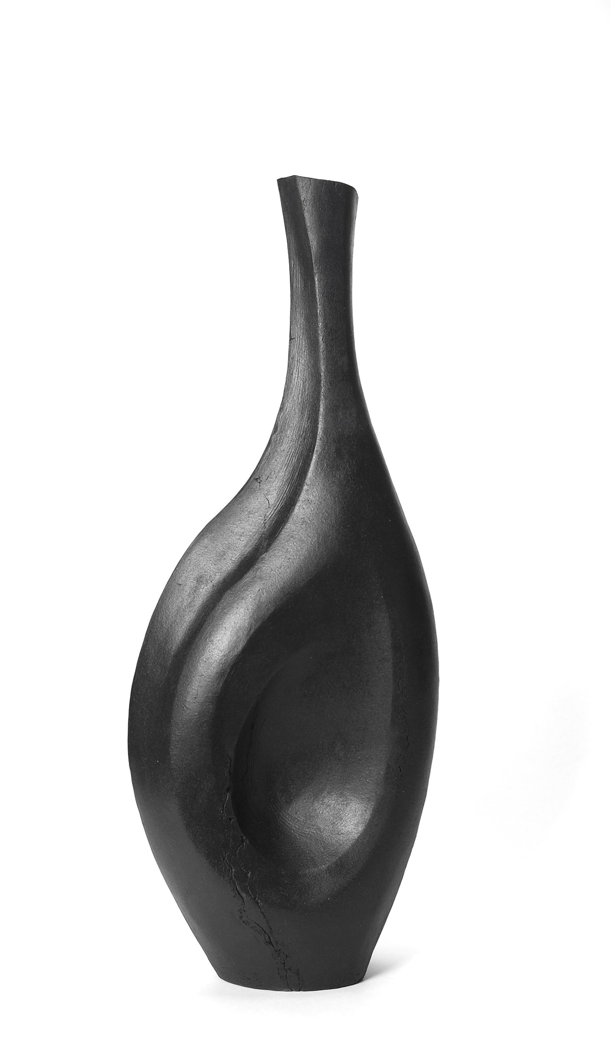 Waizu - Mid Century Modern Vessel in Black Stoneware — detail view