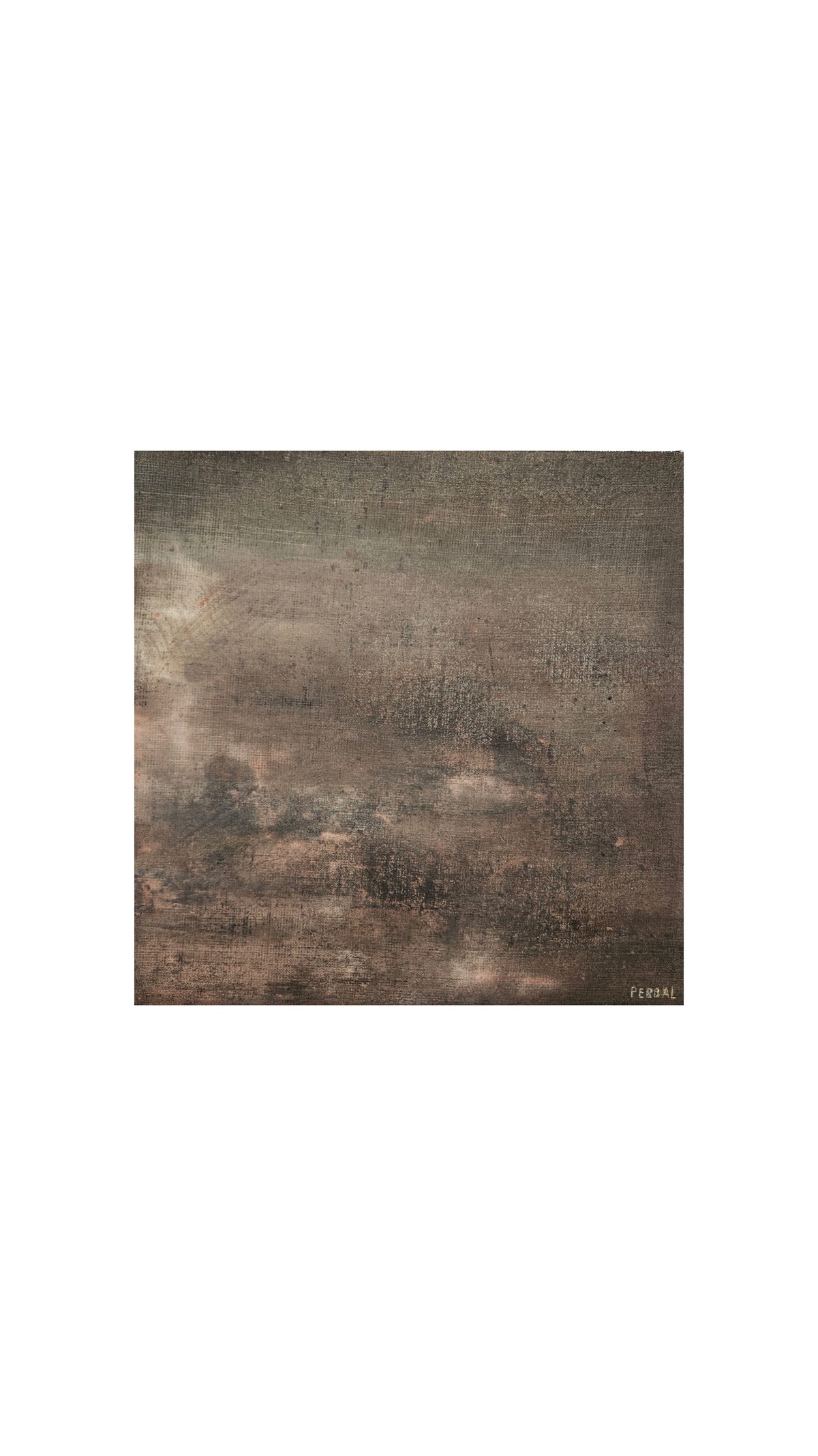 Painting on Canvas, "clouds" Lime Paint and Oil on Linen — angled view on textured wall