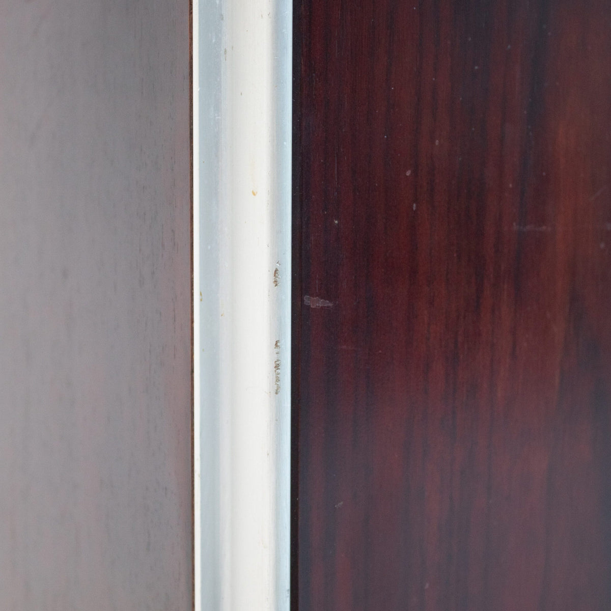 Modern Italian Sideboard/Cabinet in Wood and Metal — close-up of wood and metal joint detail