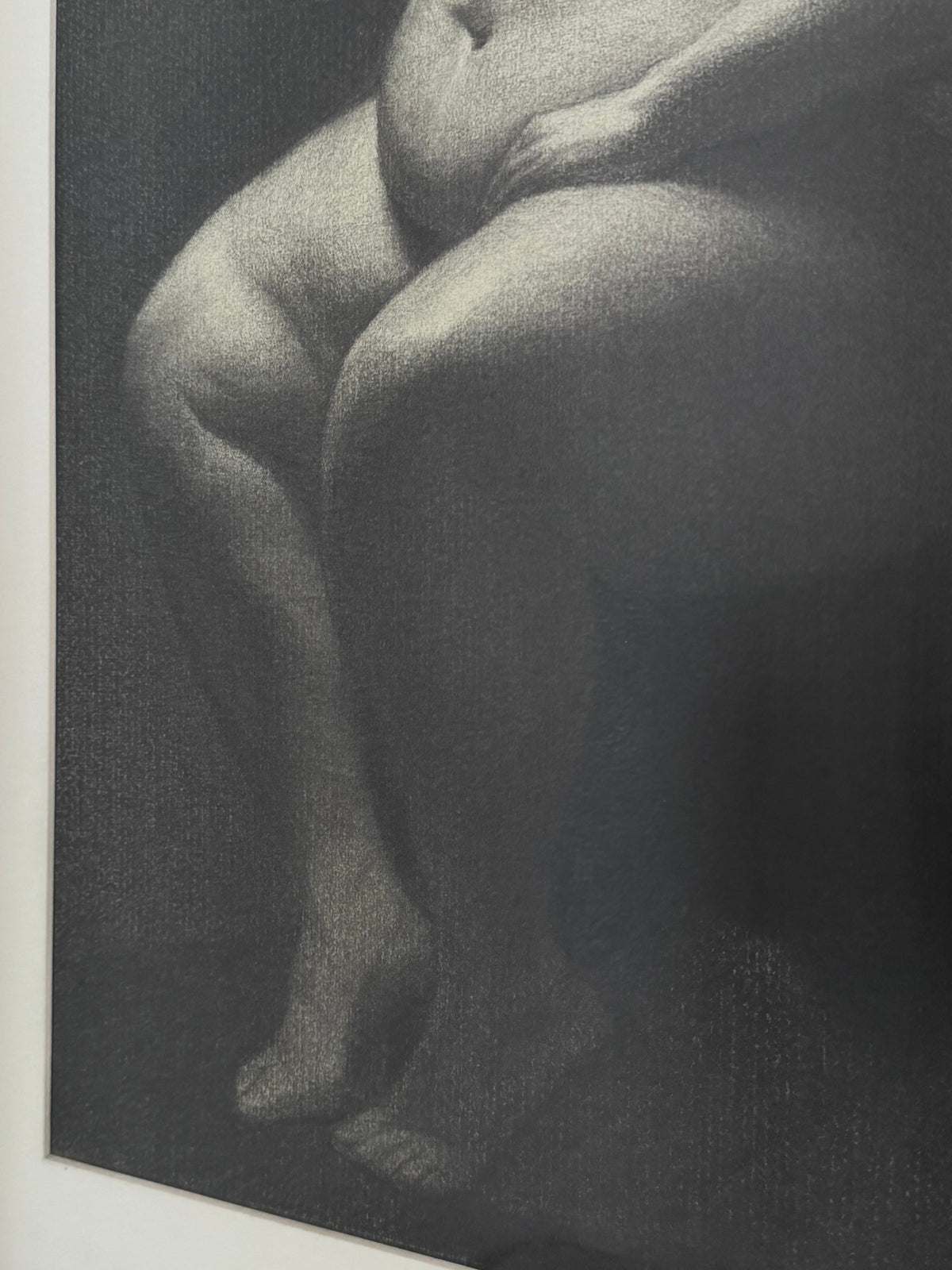 Mabel Martín Academic Nude Charcoal Drawing — close-up of charcoal details on paper