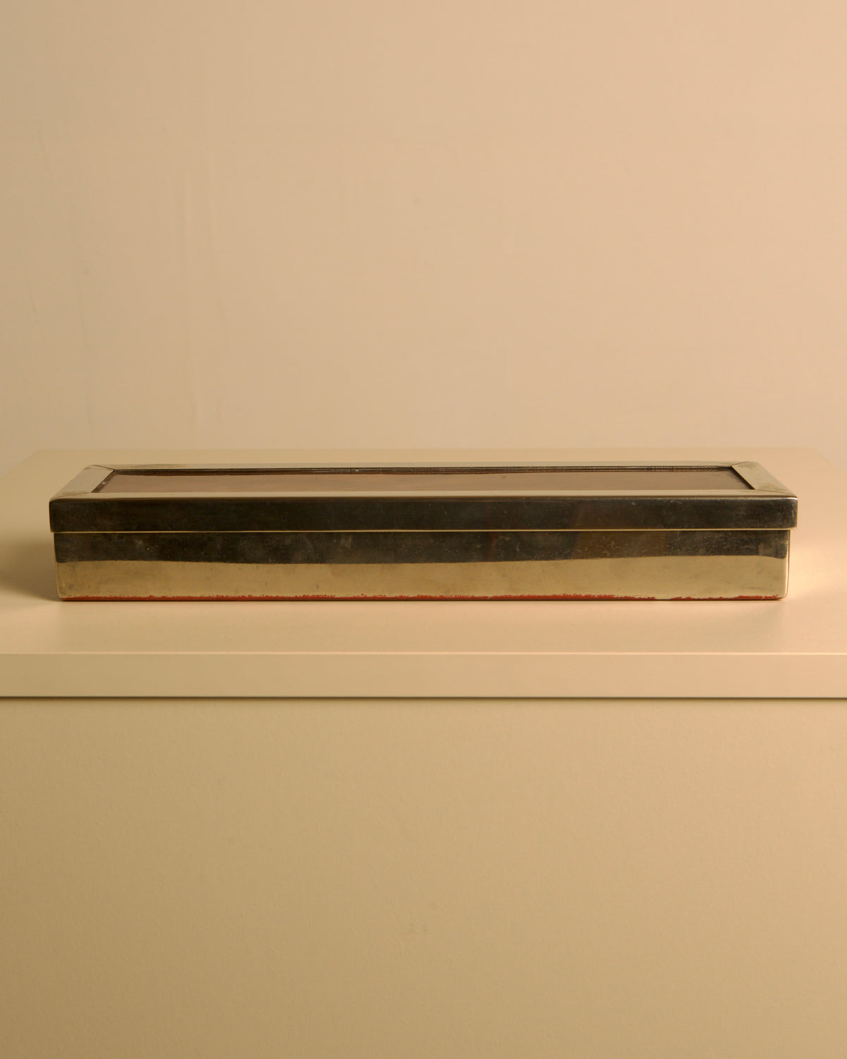 Rectangular Italian Metal Box, 70s — top view on neutral background