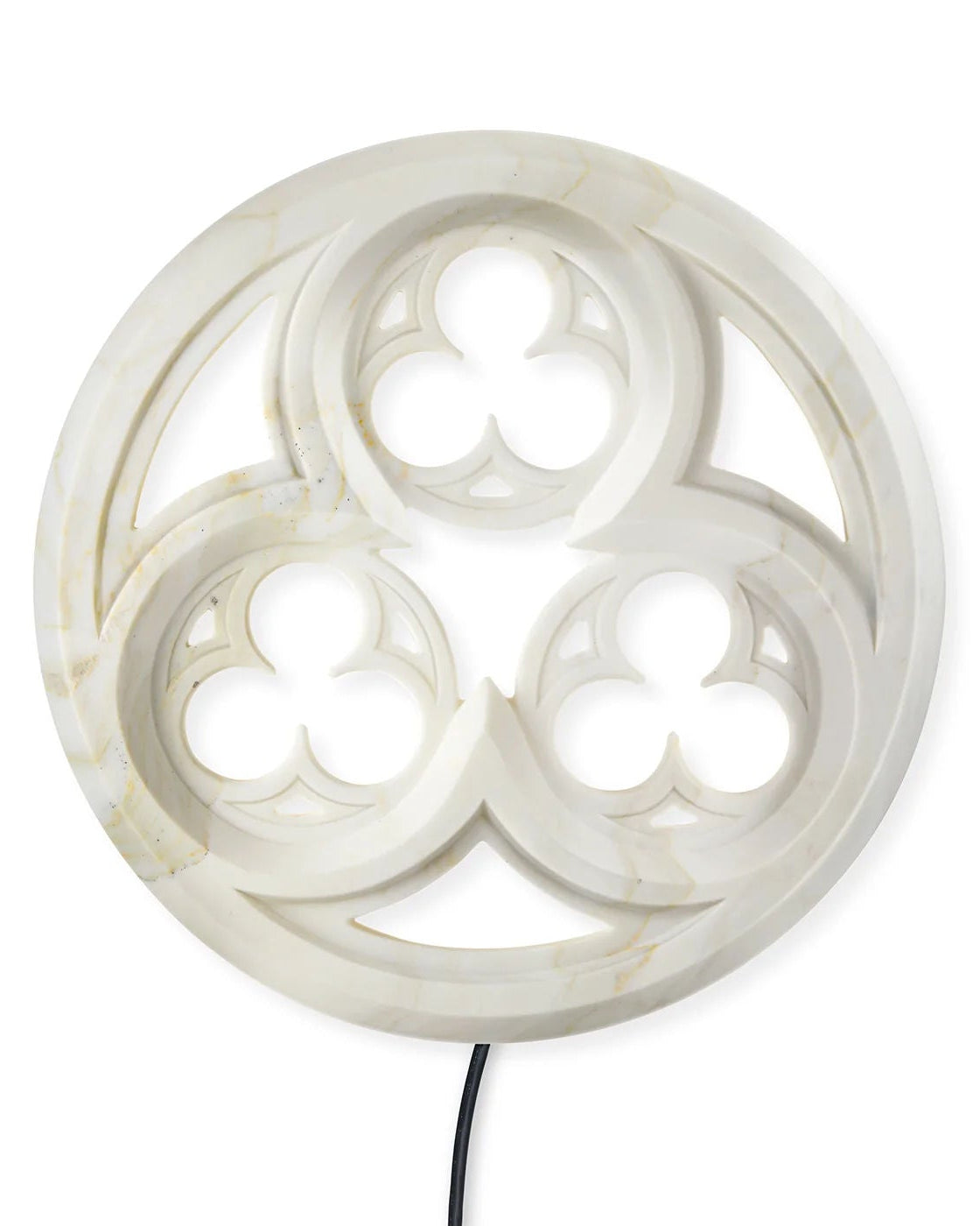 White ceramic tracery wall lamp with Gothic trefoil pattern detail