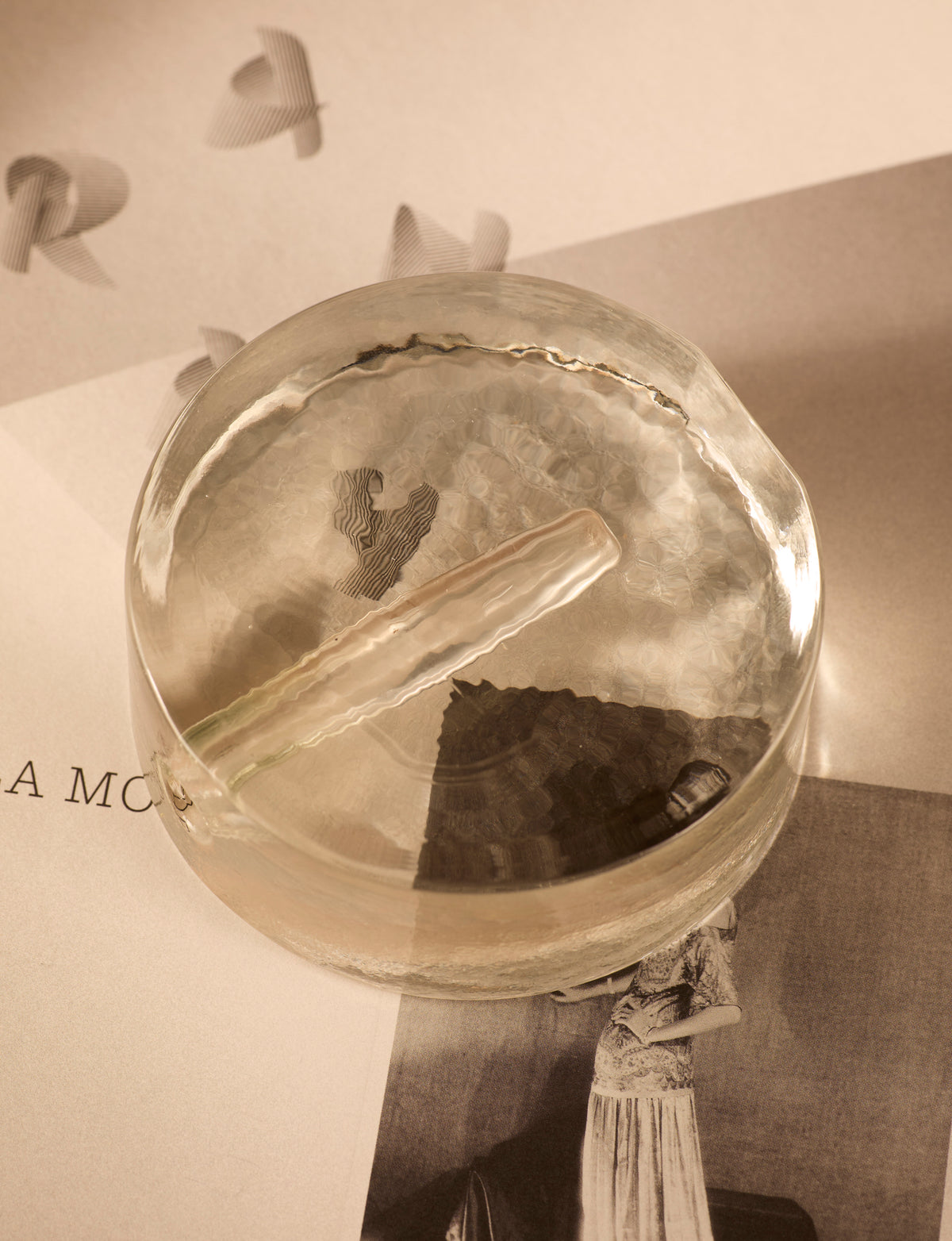 Vintage Scandinavian Vase in Glass and Clear Glass c. 1960 — top view highlighting textured surface and clear glass