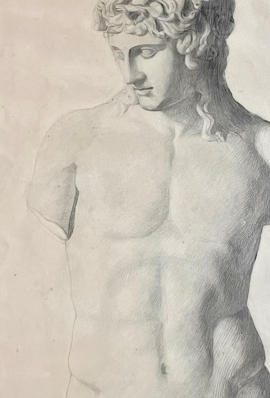 Classical Nude Study, Drawing in Pencil — detailed view of pencil drawing on textured paper