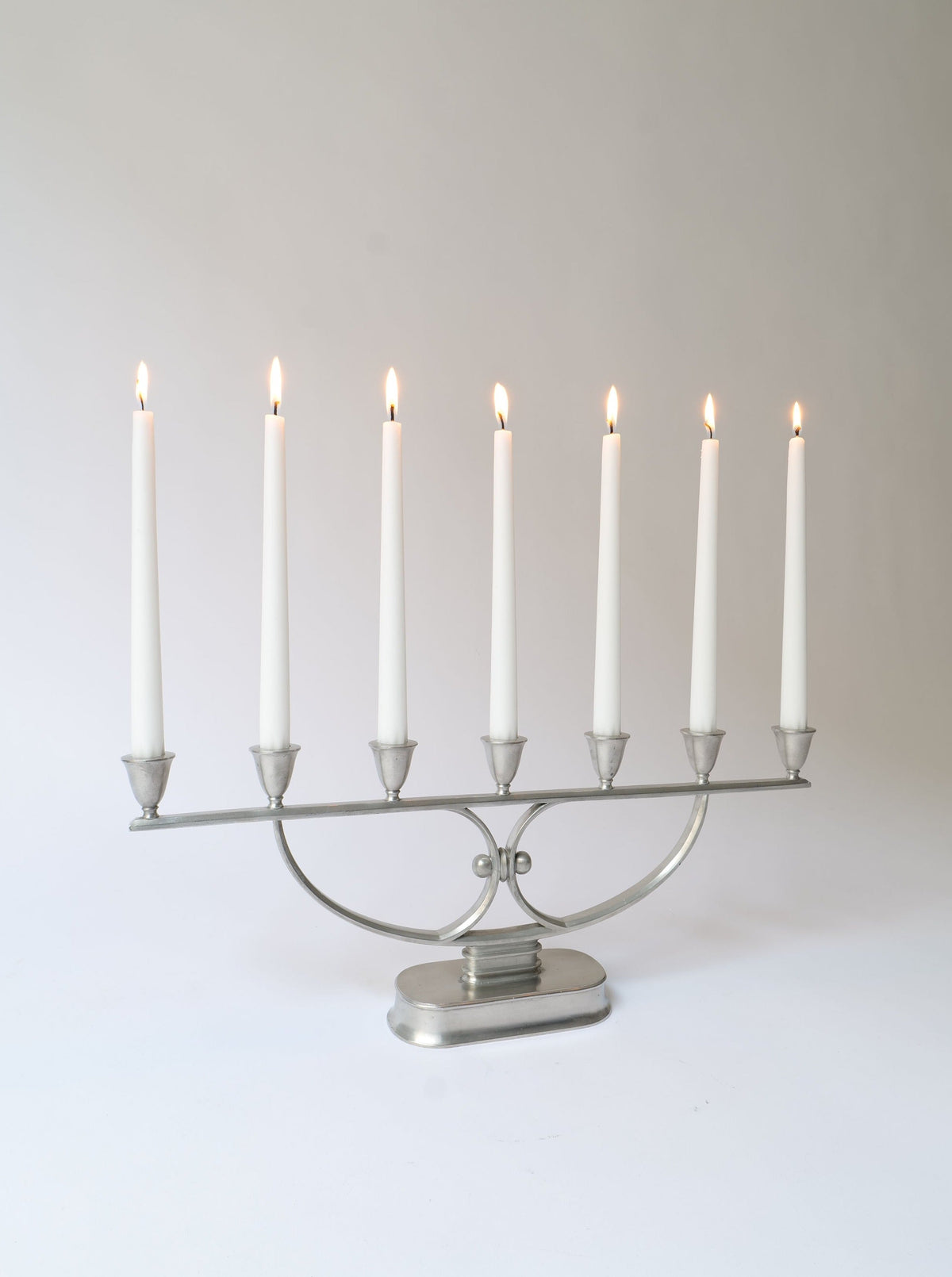 Just Andersen Candelabra 1930s — side angle showing polished metal finish