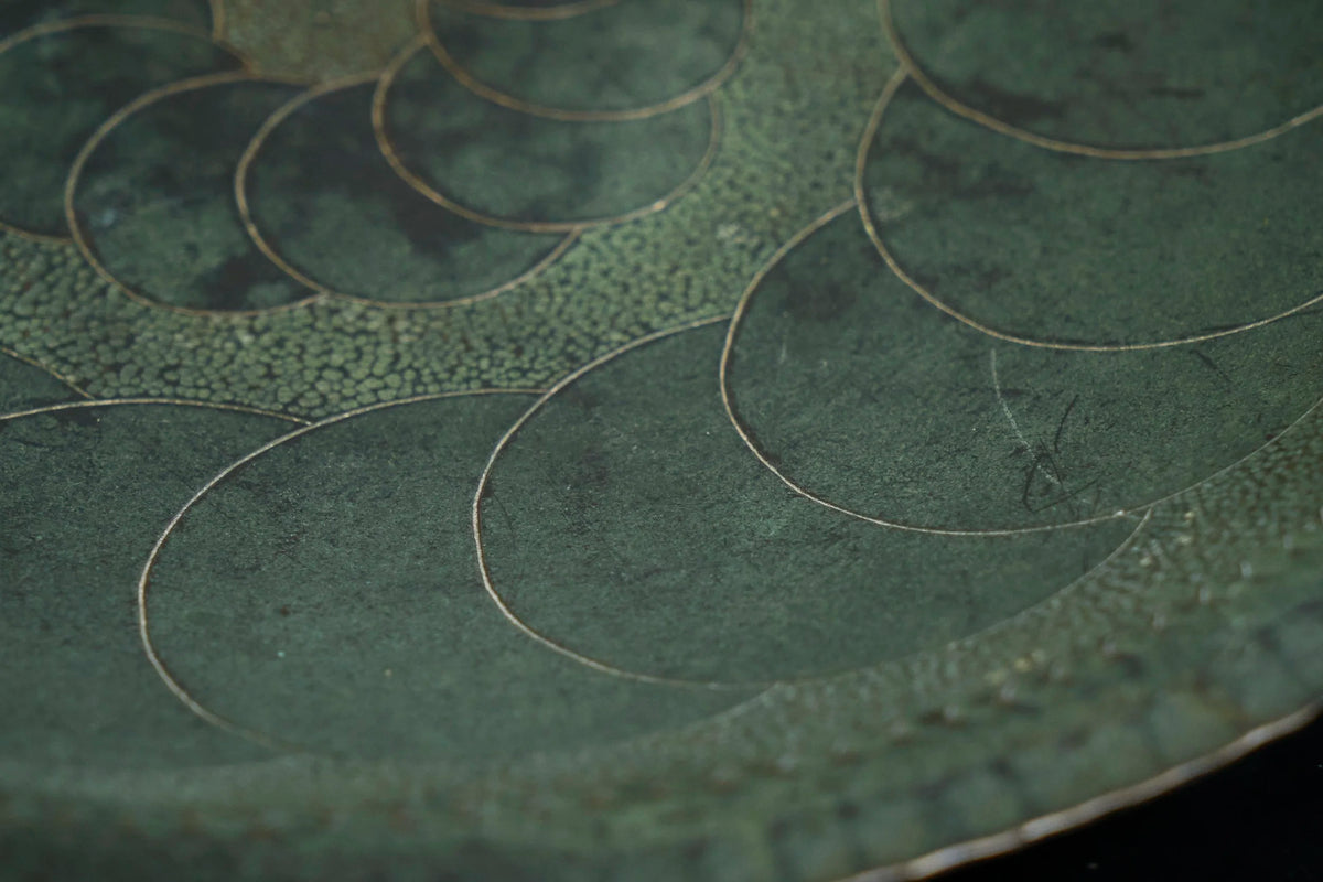 Hand Hammered Art Deco Centerpiece Bowl in Verdigris Patinated Copper 1930s — additional view
