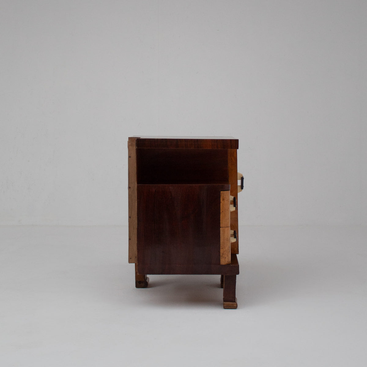 Pair of Art Deco Nightstands with Burl Wood Fronts — in context