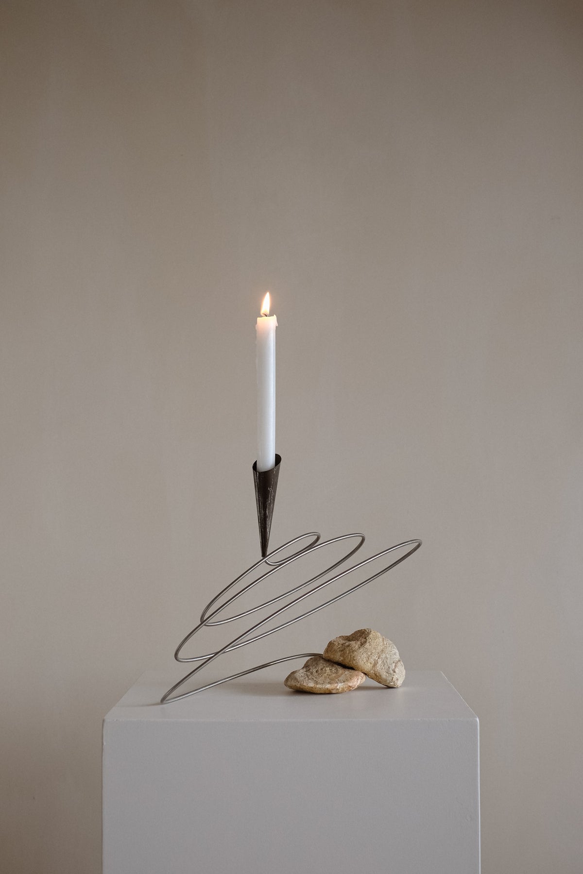 Sculptural Spiral Candle Holder with Stone Base — close-up